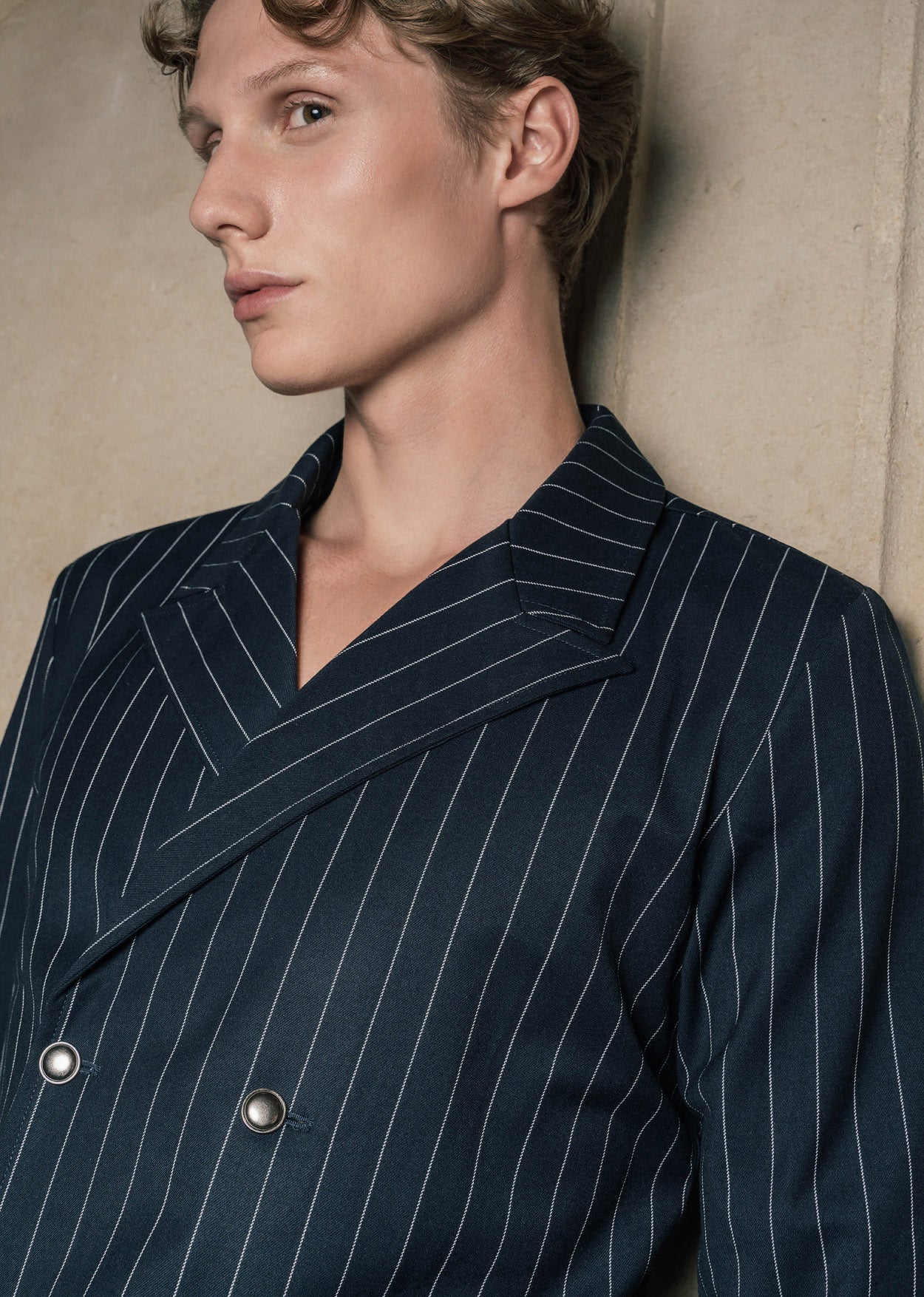 Dark Navy Double Breasted Pinstripe Shirt - Image 3