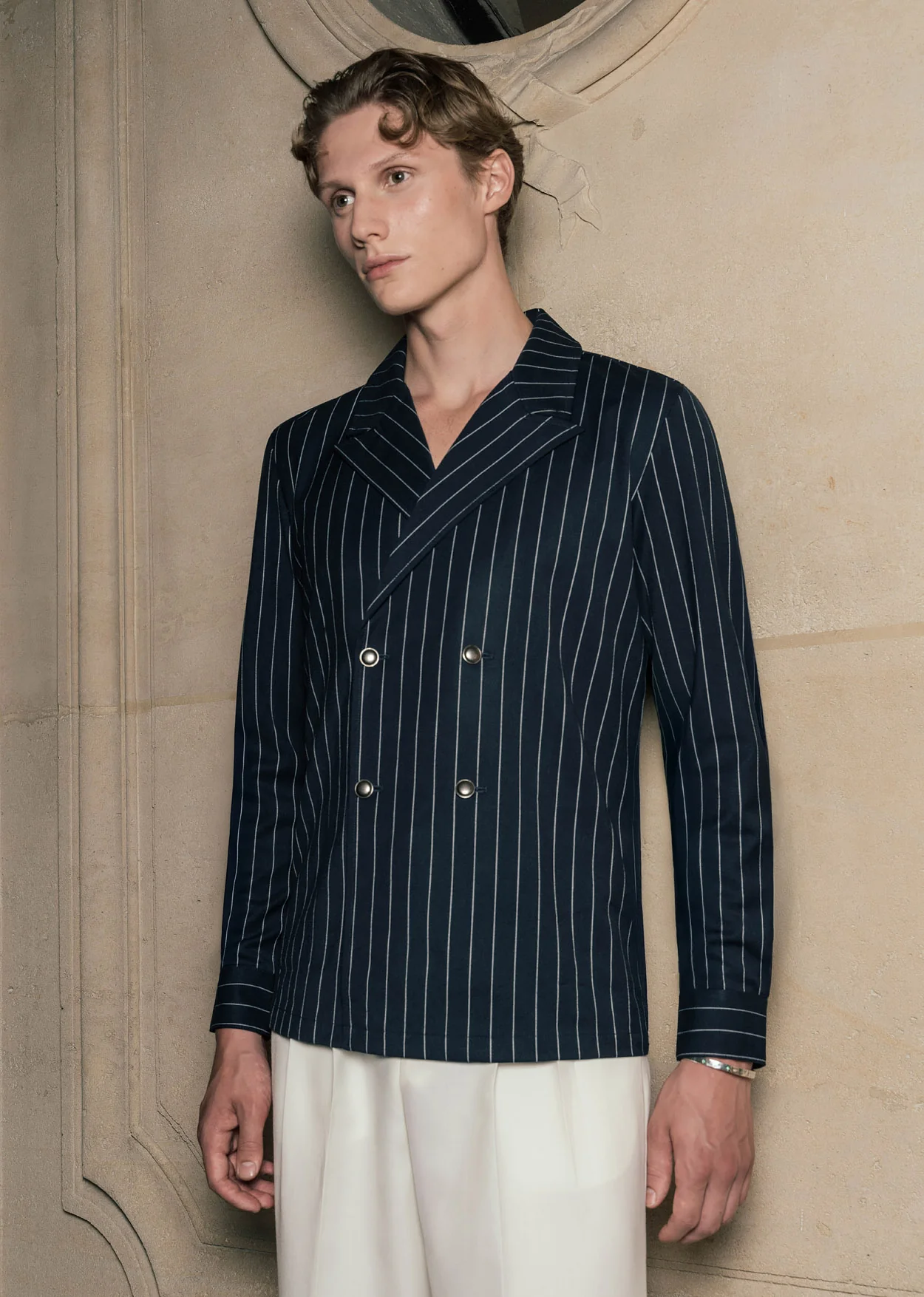 Dark Navy Double Breasted Pinstripe Shirt - Image 4