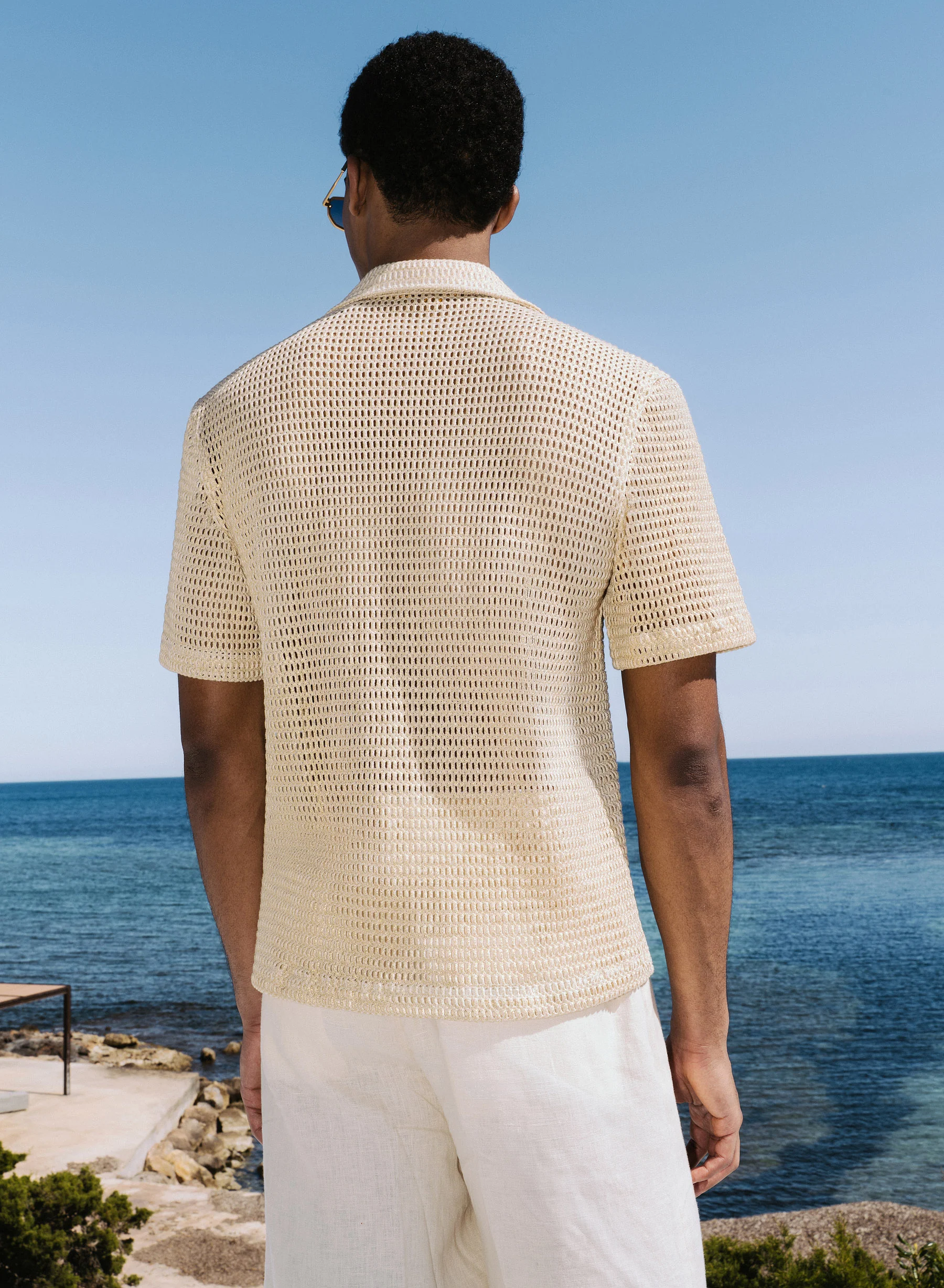 Gold Metallic Crochet Cuban Shirt - Image 7