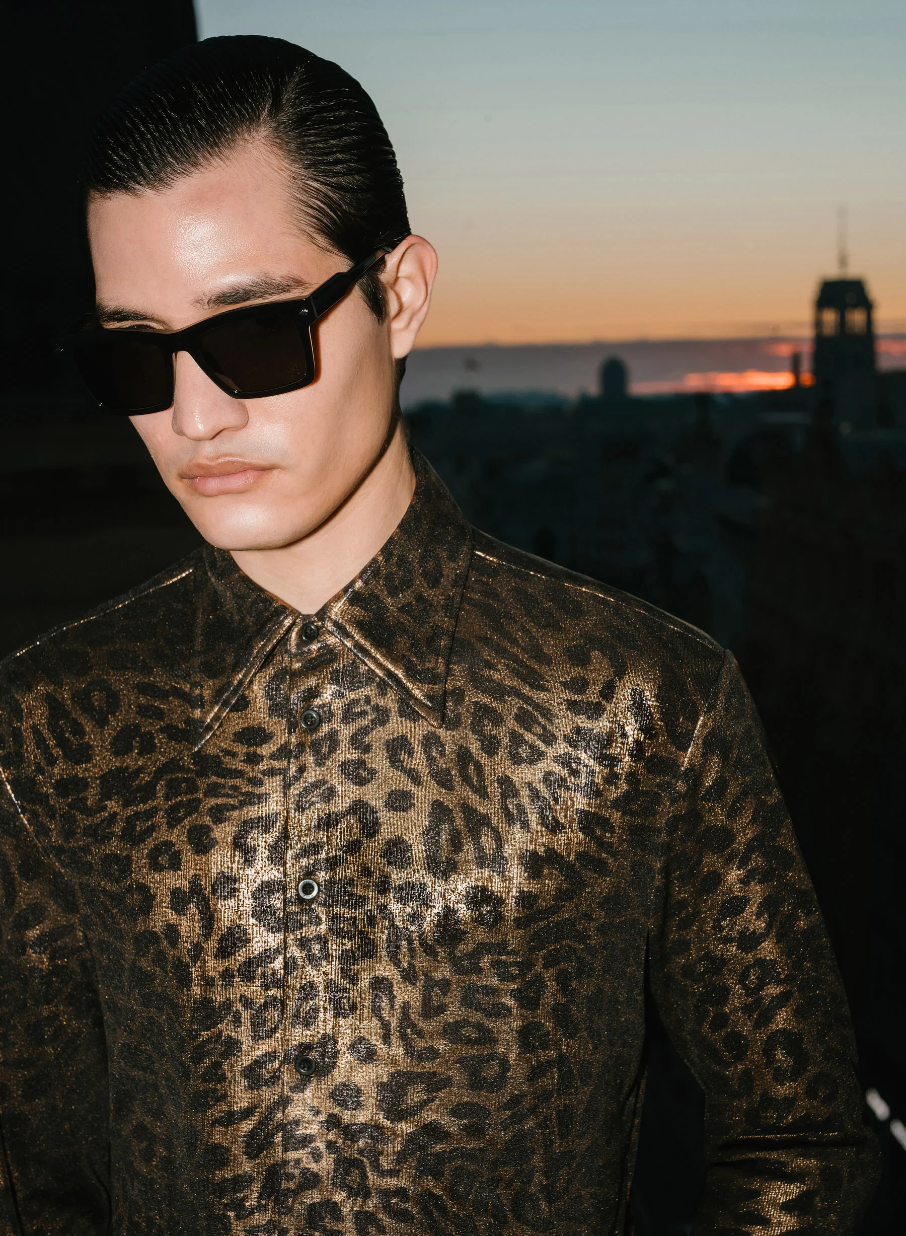 Gold Metallic Leopard Print Shirt - Image 2