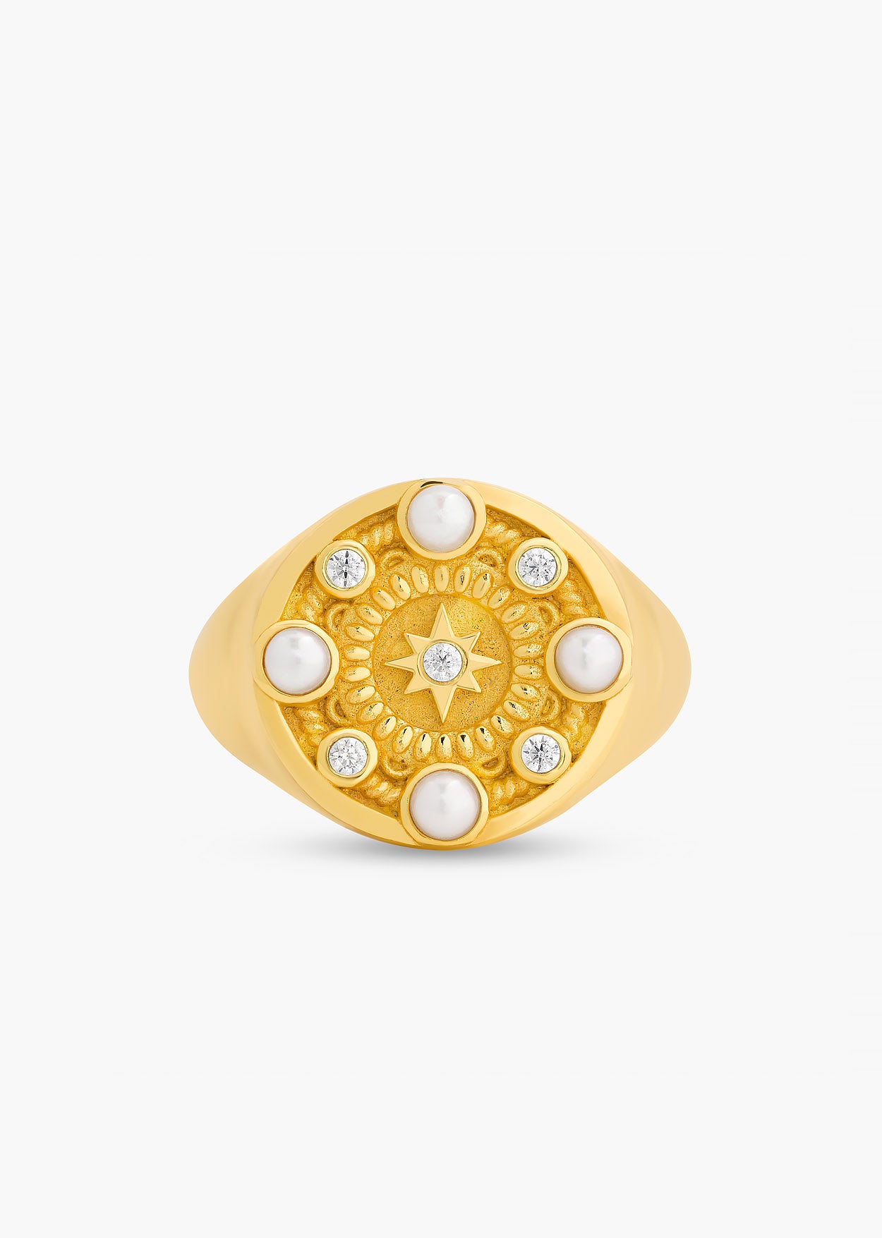 Gold Pearl & Crystal Signet Ring - Image 3