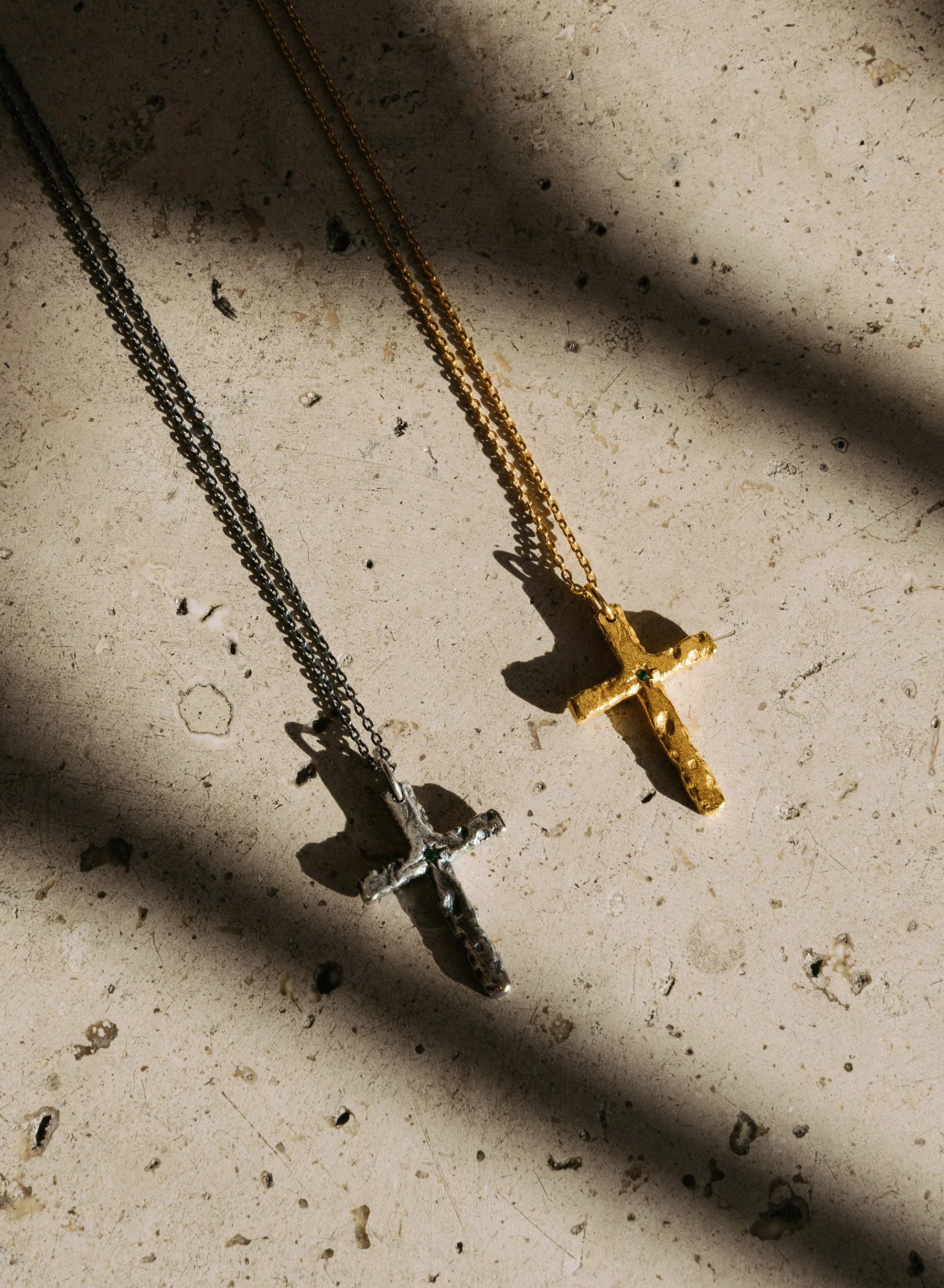Gold Saint Cross Emerald Pendant Necklace - Image 3