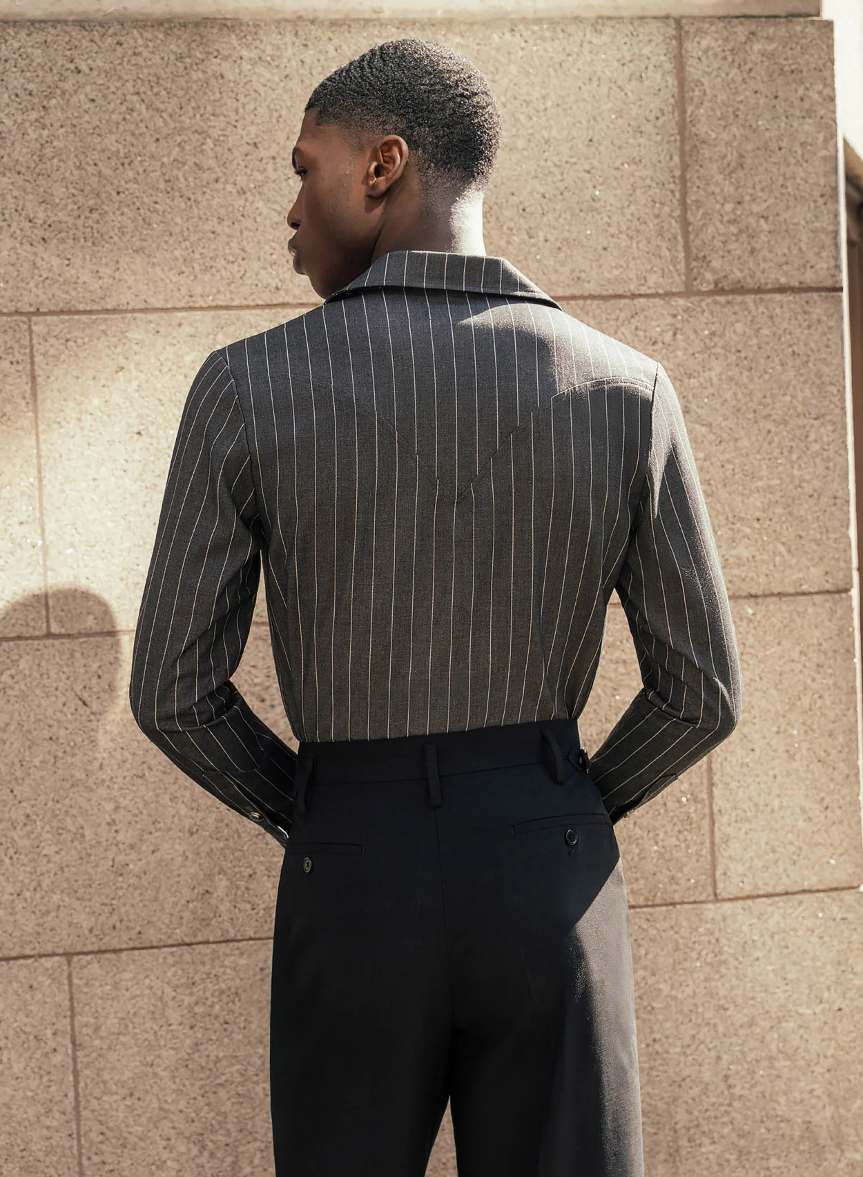 Grey Double Breasted Pinstripe Shirt - Image 3