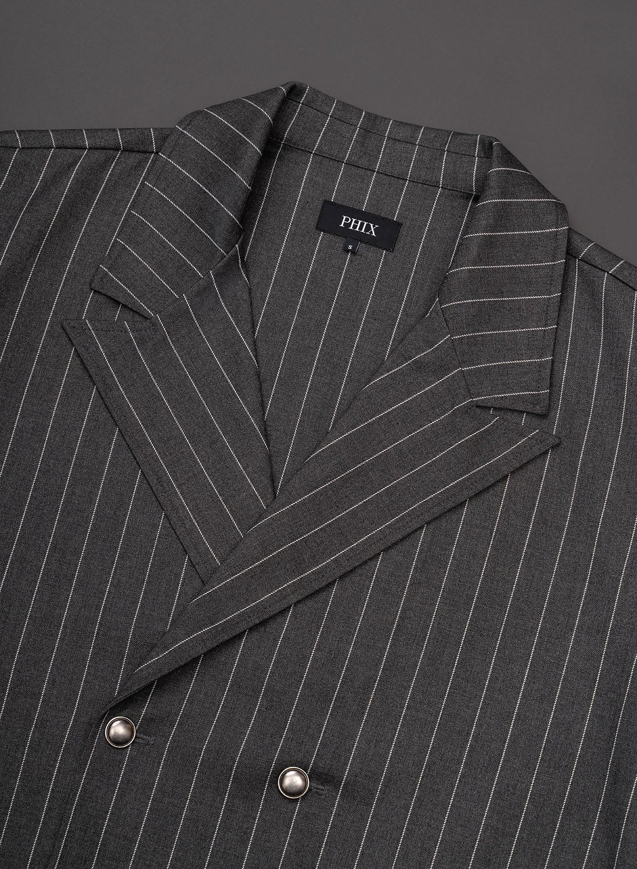 Grey Double Breasted Pinstripe Shirt - Image 5