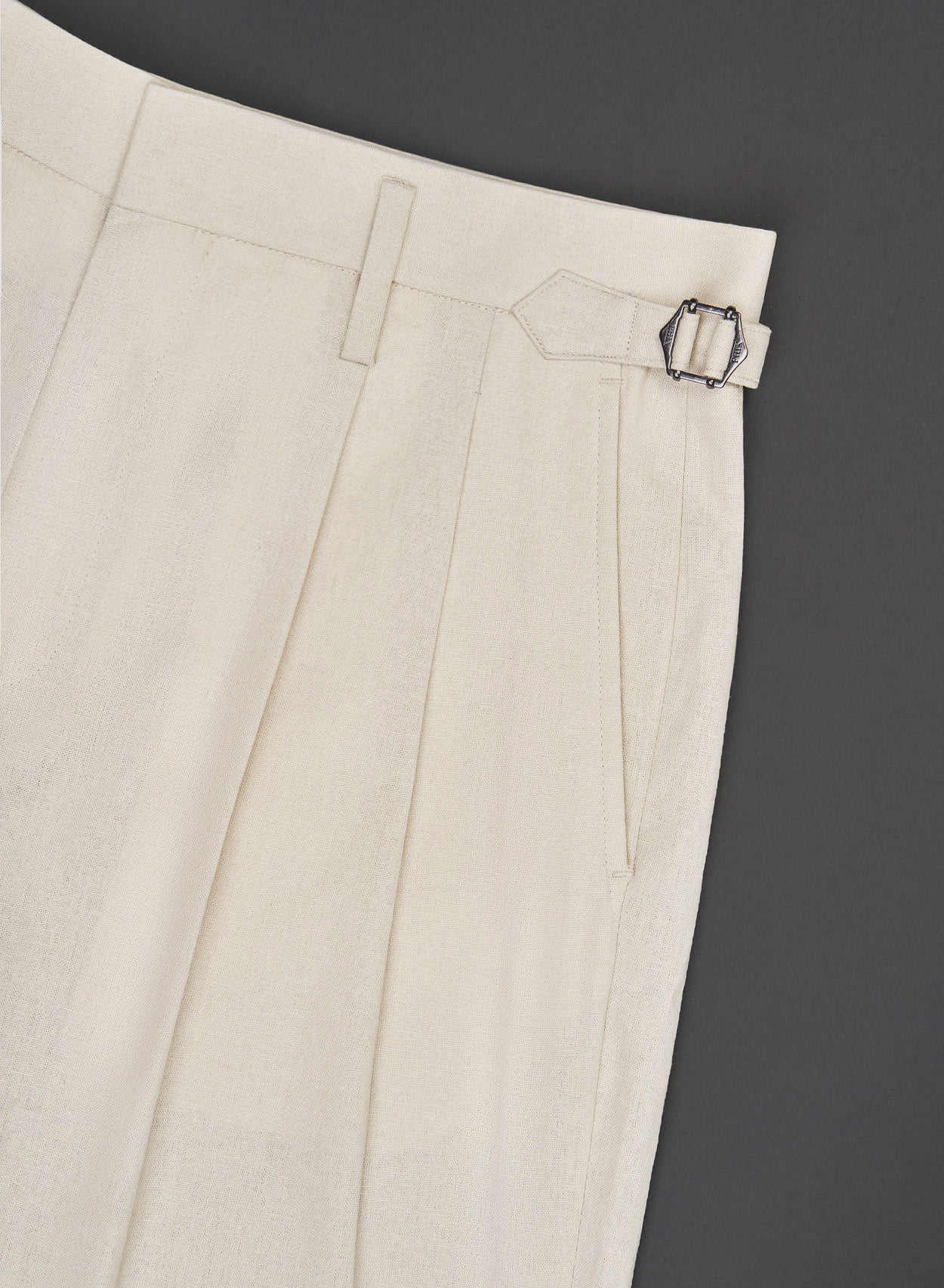 Ivory Linen High Waisted Side Buckle Flare Trousers - Image 6