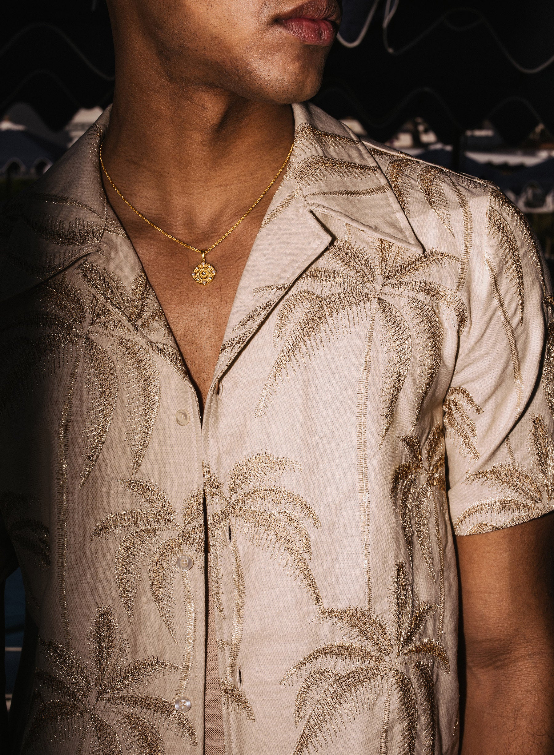 Ivory Palm Embroidery Cuban Linen Shirt - Image 2