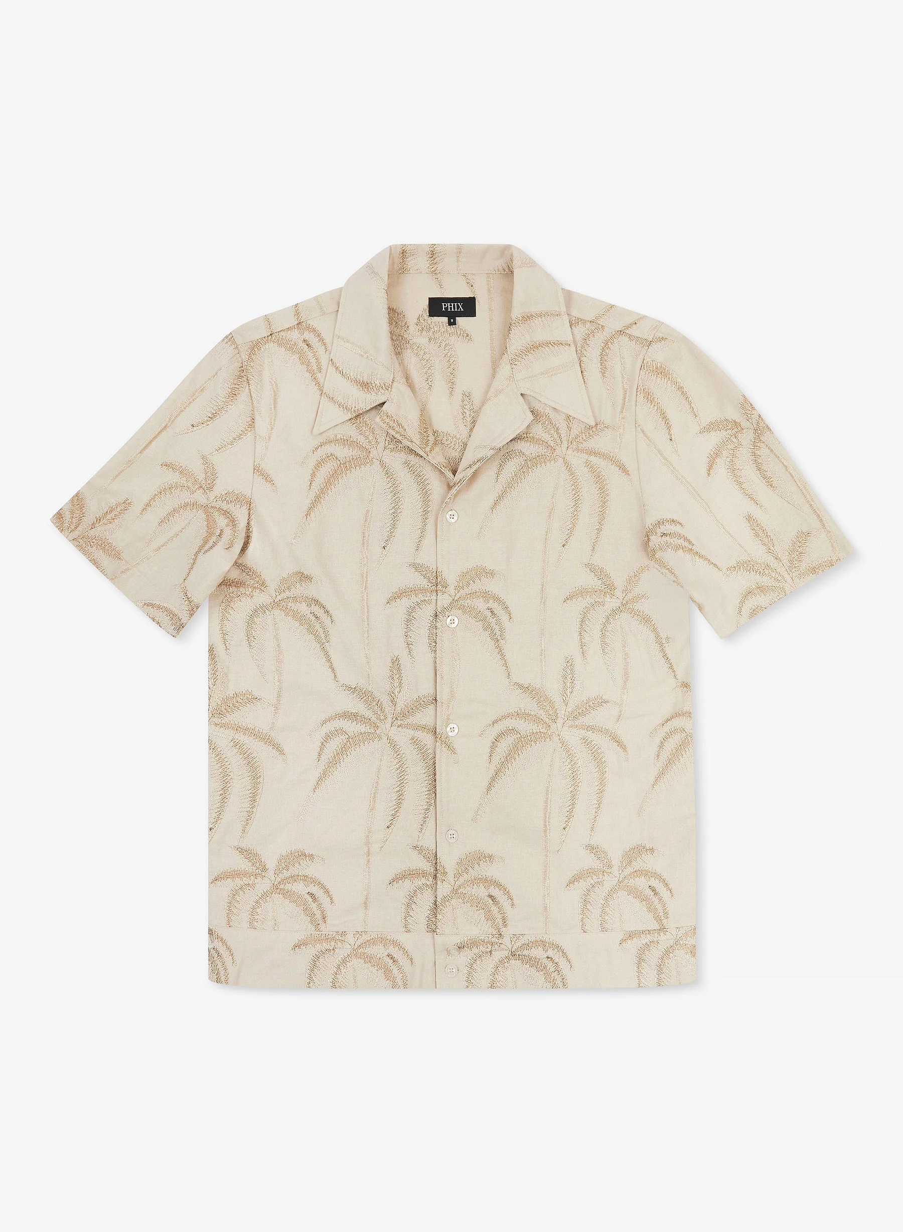 Ivory Palm Embroidery Cuban Linen Shirt - Image 3