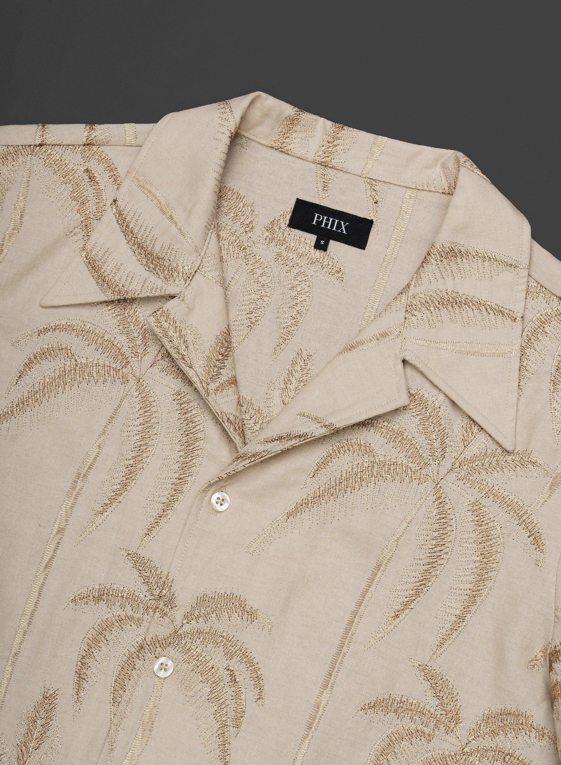 Ivory Palm Embroidery Cuban Linen Shirt - Image 7
