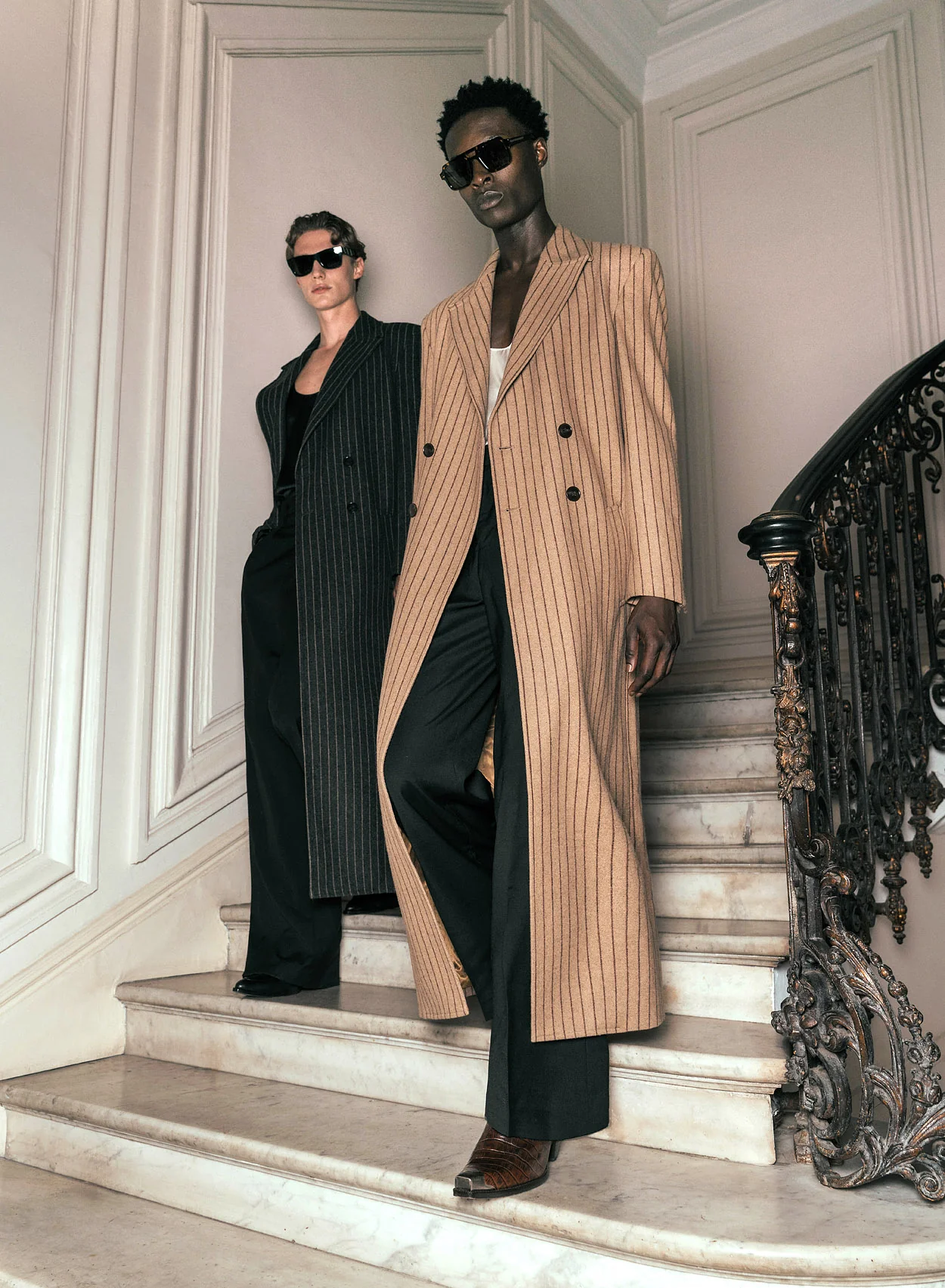 Kensington Double-breasted Striped Wool Beige Coat - Image 4
