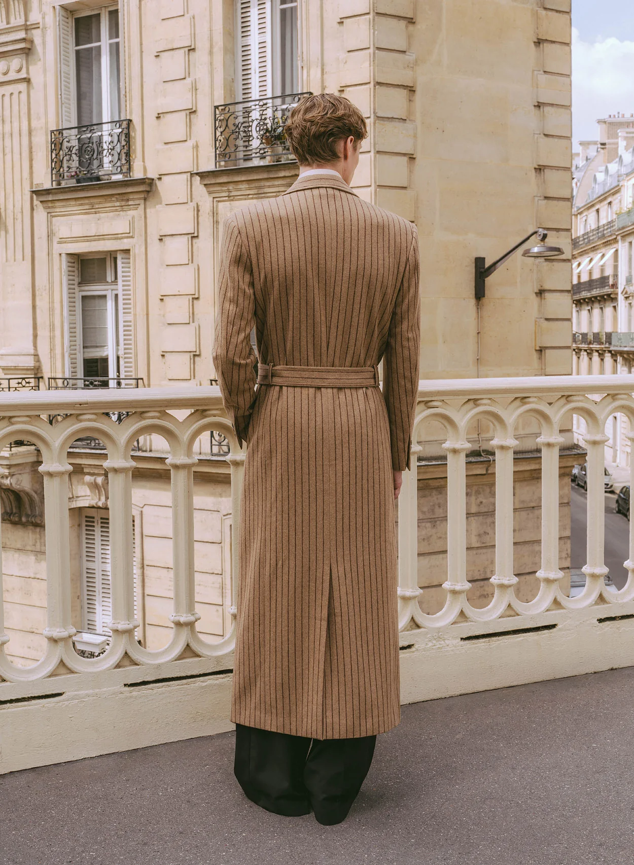 Kensington Double-breasted Striped Wool Beige Coat - Image 7