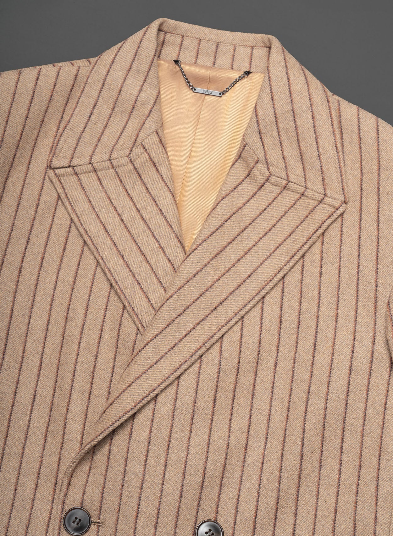 Kensington Double-breasted Striped Wool Beige Coat - Image 8
