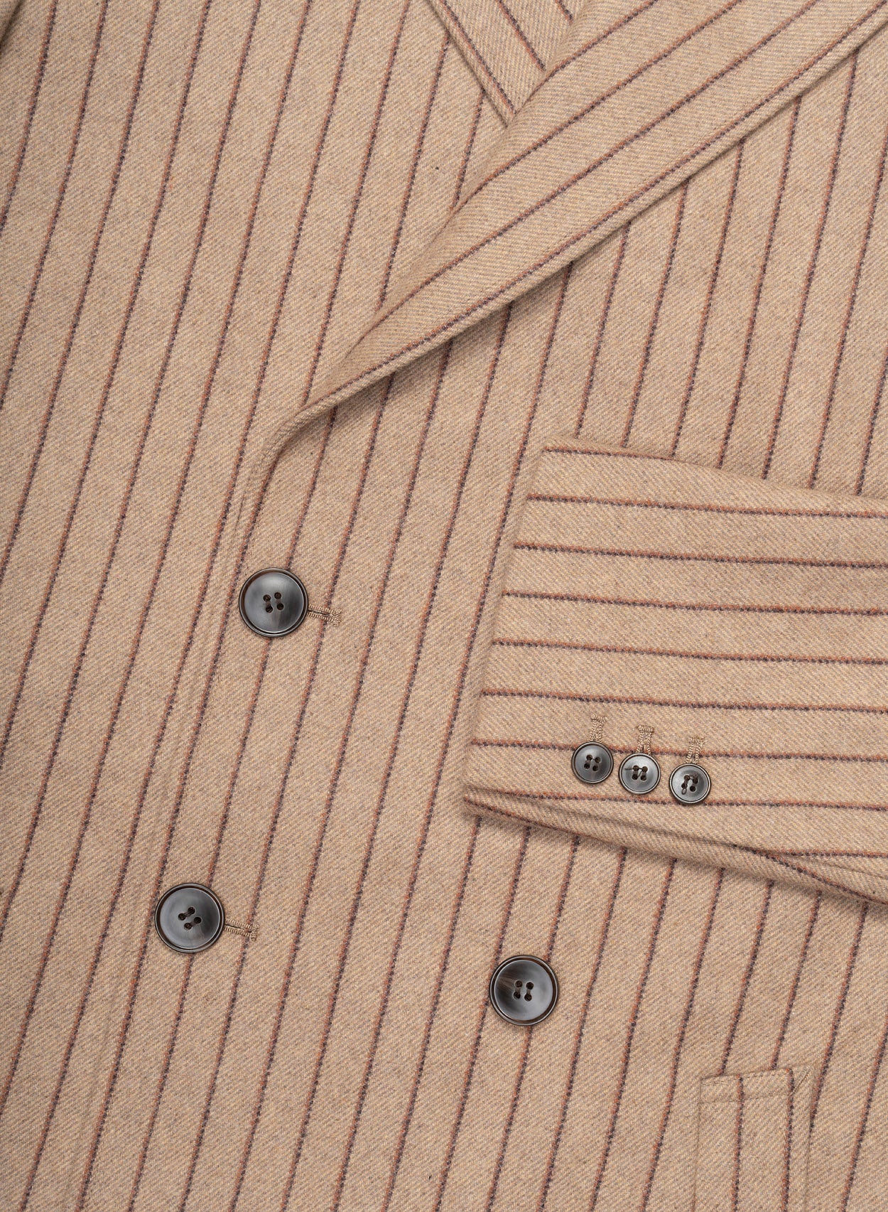 Kensington Double-breasted Striped Wool Beige Coat - Image 9