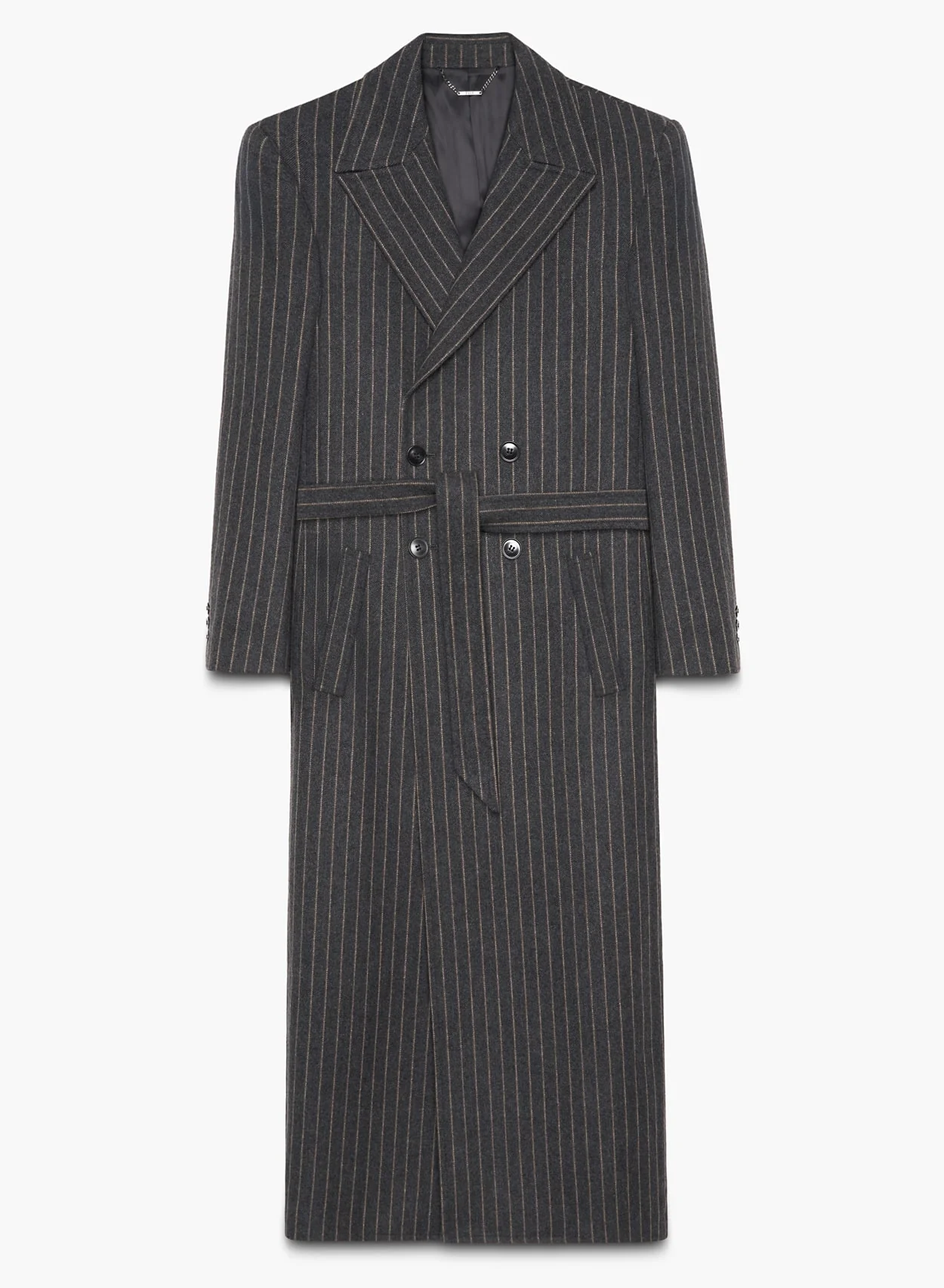 Kensington Double-breasted Striped Wool Charcoal Black Coat - Image 10