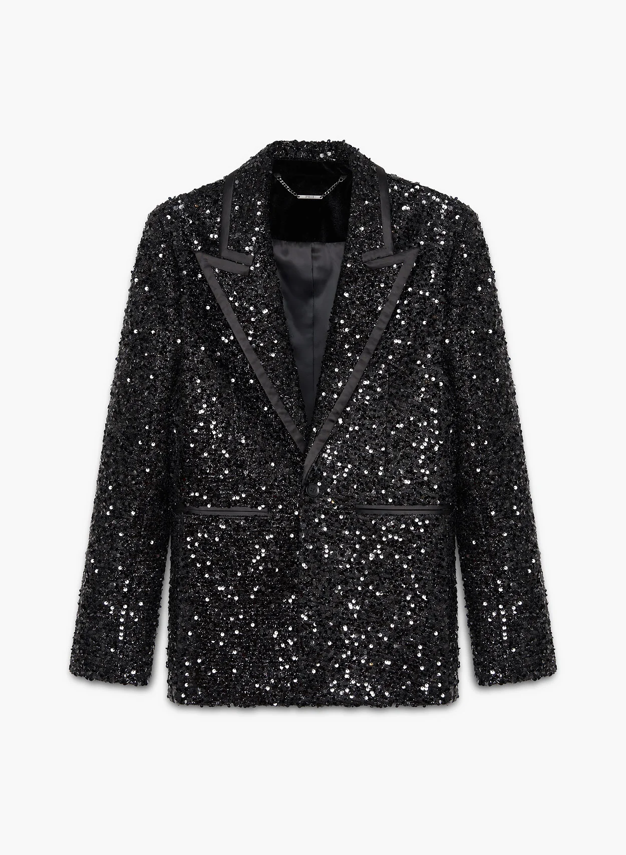 Black Sequin With Satin Trim Lapel Blazer - Image 5