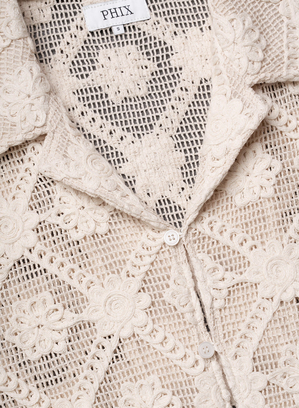 Off-White Crochet Floral Geometric Short Sleeve Shirt - Image 5