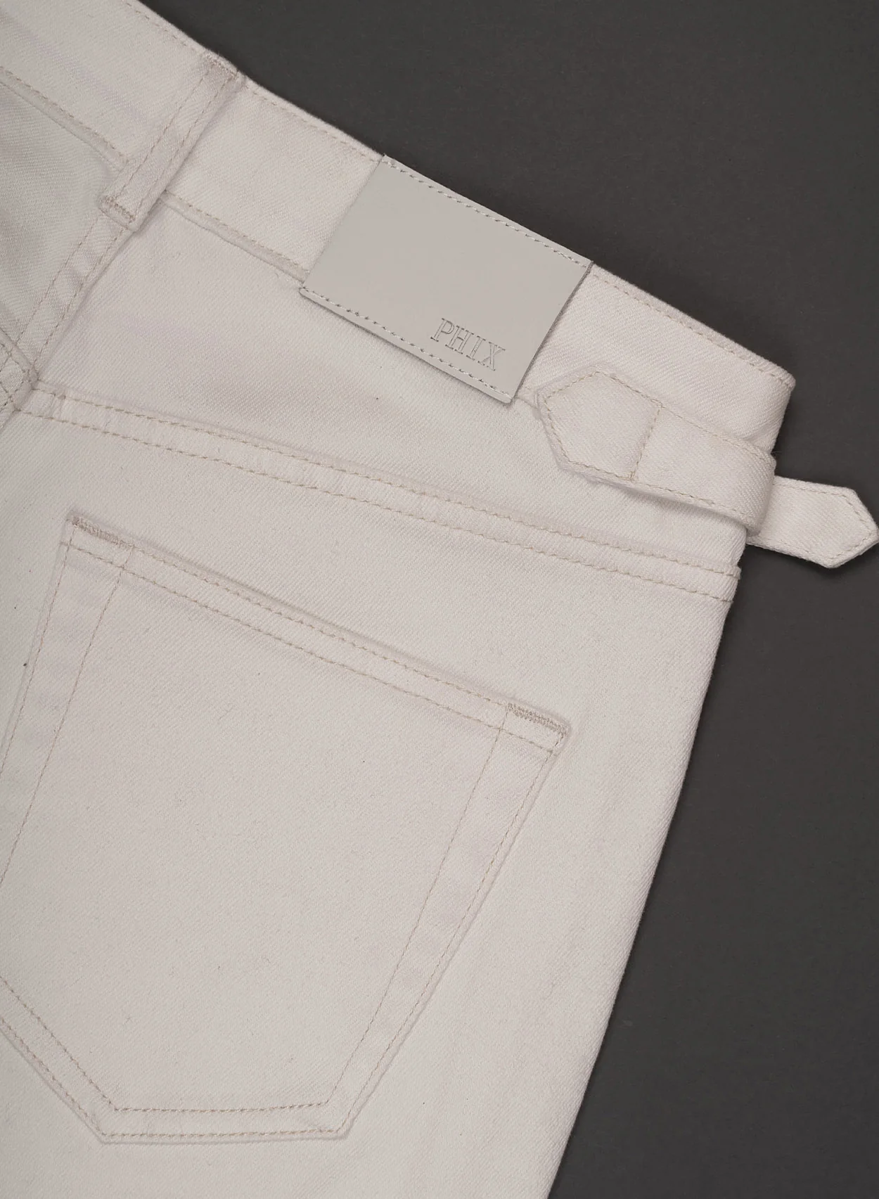 Off White High Waisted Denim Flare Side Buckle Jean - Image 10