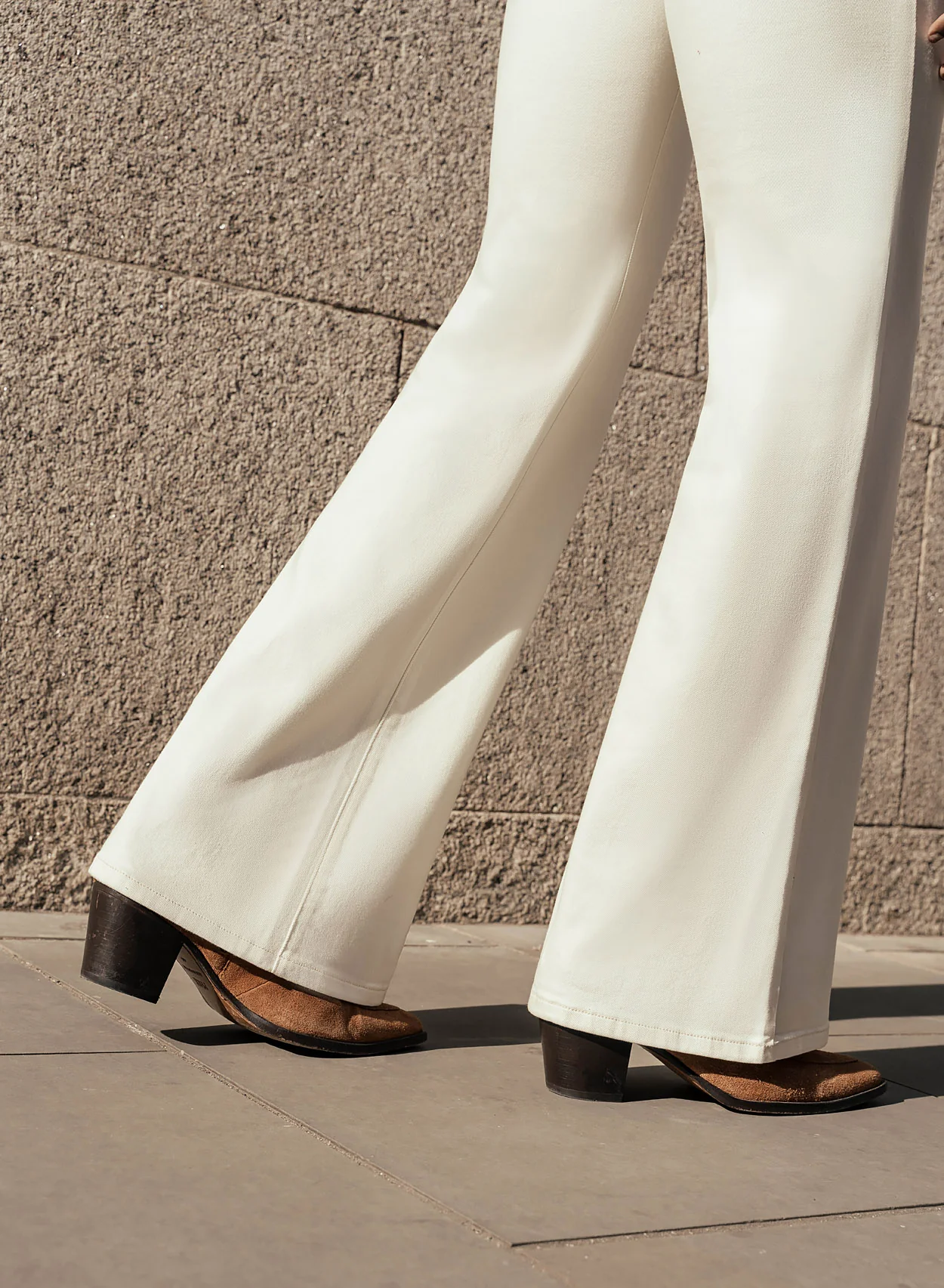 Off White High Waisted Denim Flare Side Buckle Jean - Image 5