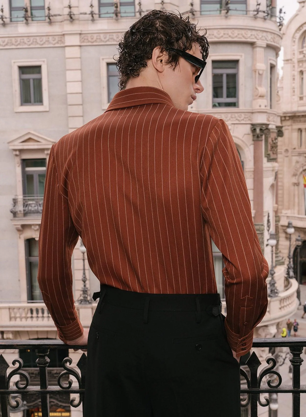 Orange Pinstripe Dagger Collar Shirt - Image 6