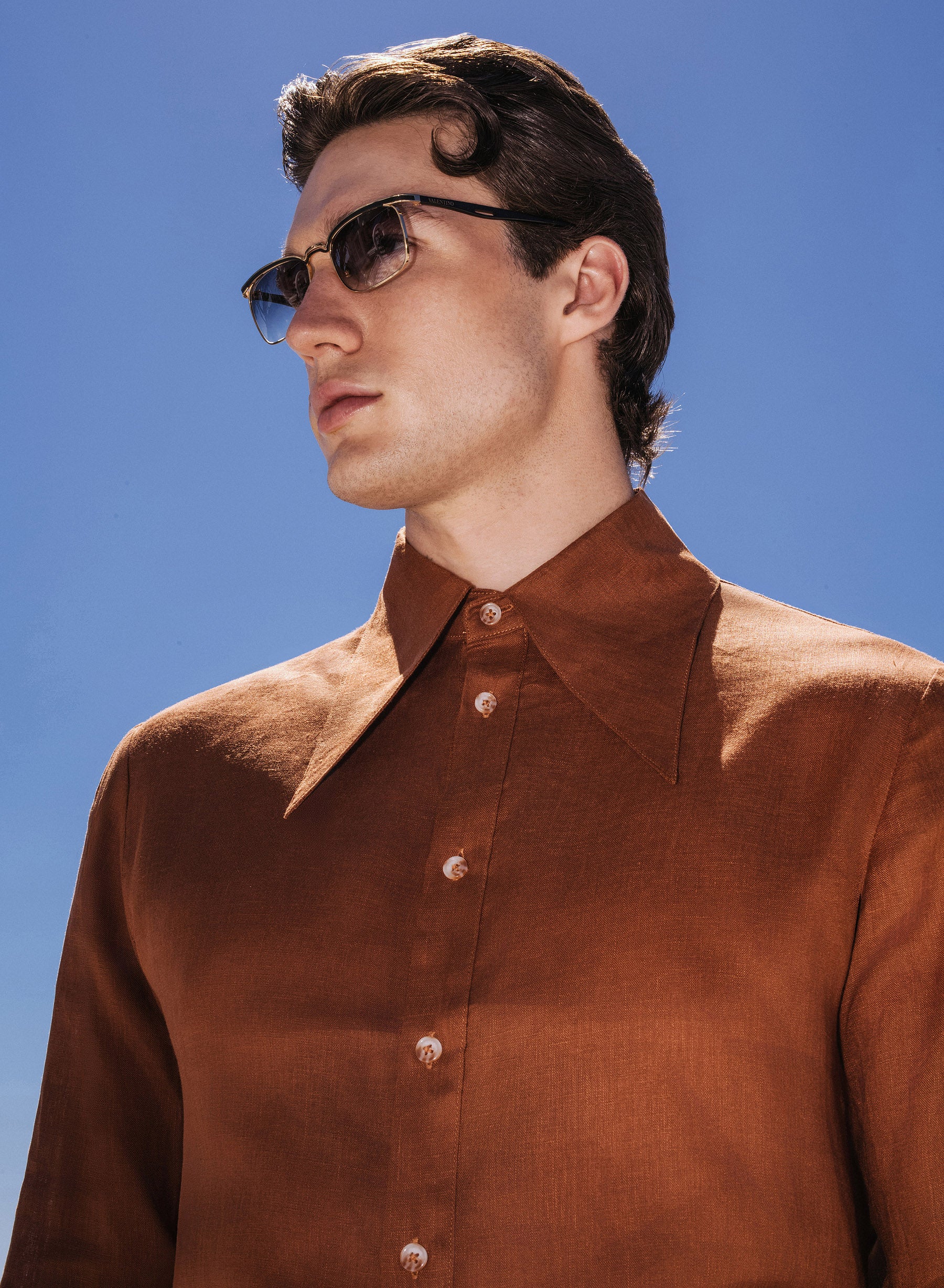 Rust Orange Pure Linen Dagger Collar Shirt - Image 3