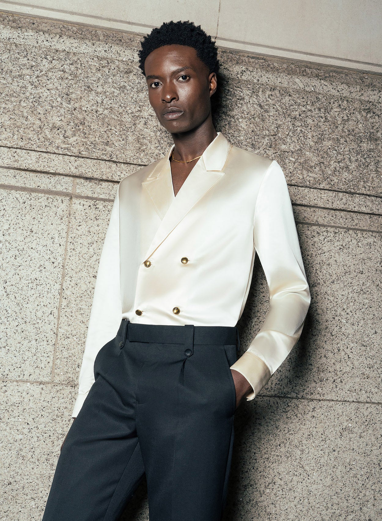 Pearl Double Breasted Brass Button Satin Shirt - Image 4
