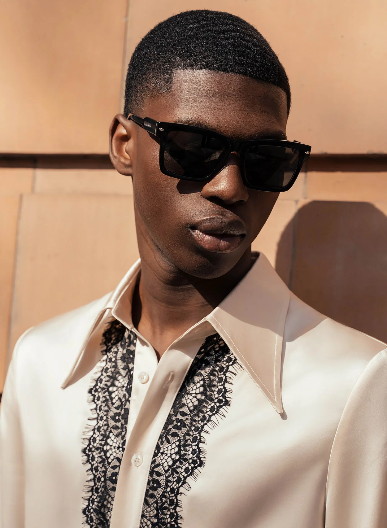 Pearl Satin Black Lace Lapel Shirt - Image 3