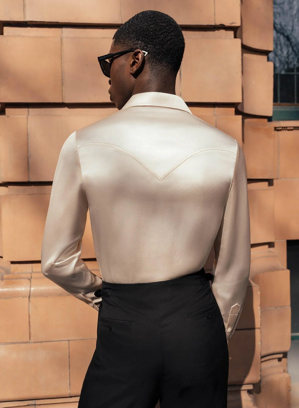 Pearl Satin Black Lace Lapel Shirt - Image 4