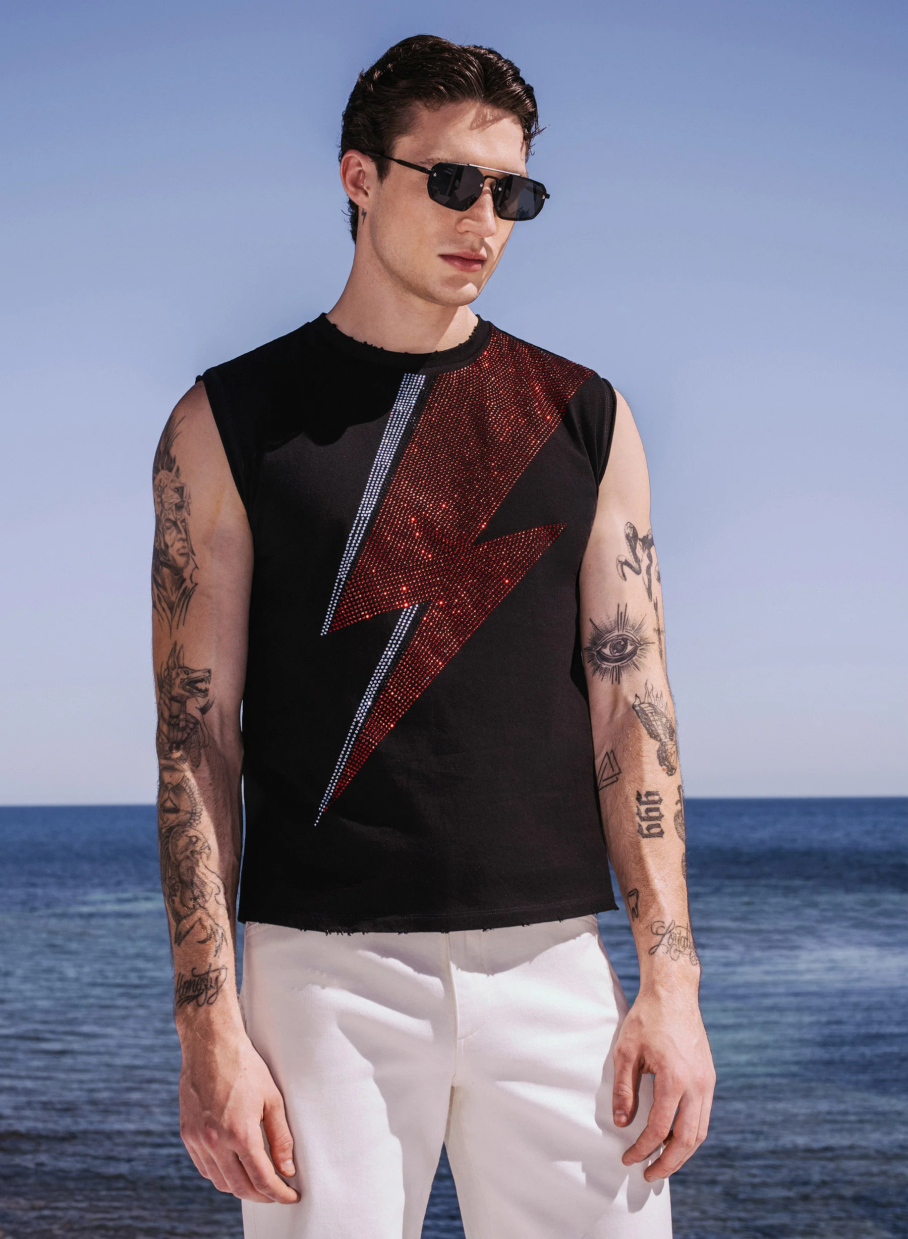 Phix X David Bowie Black Sleeveless Rhinestone T-shirt - Image 2