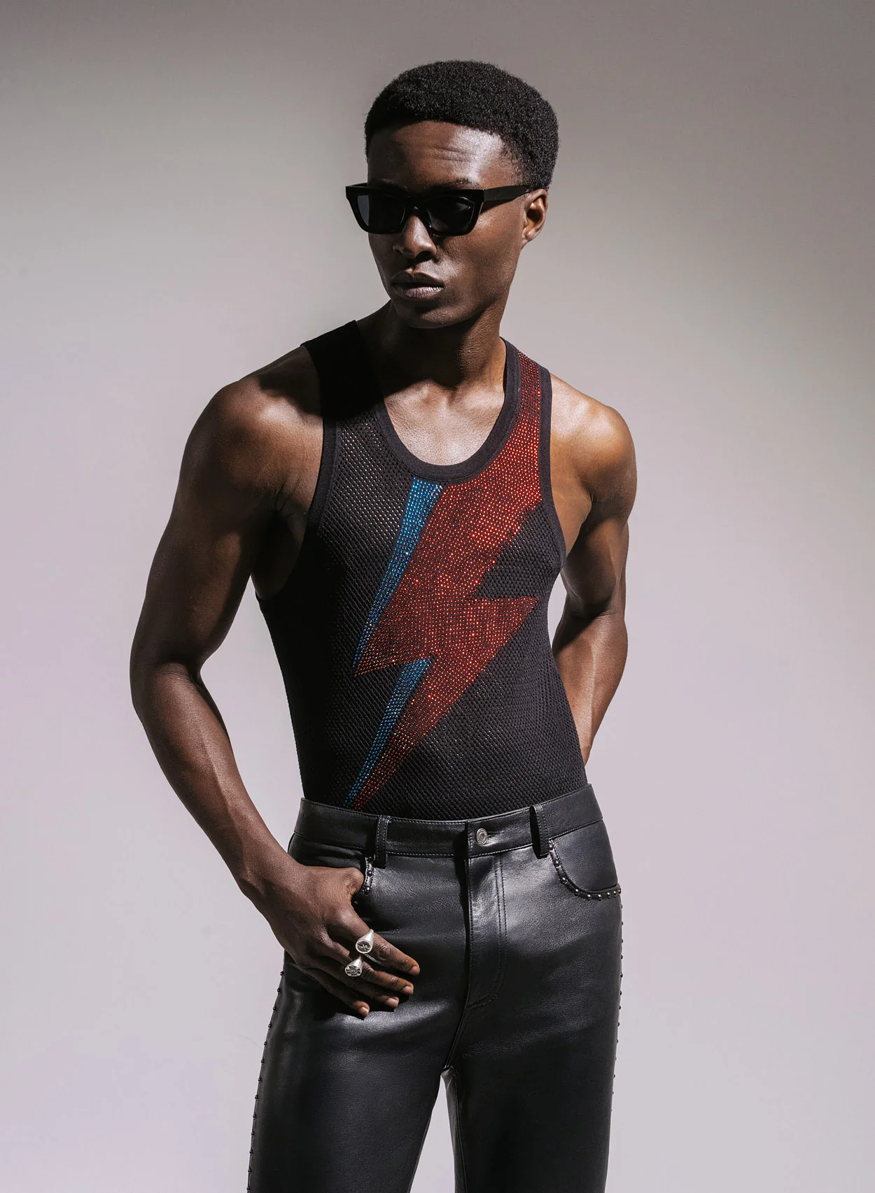 Phix X David Bowie Bolt Rhinestone Vest - Image 3