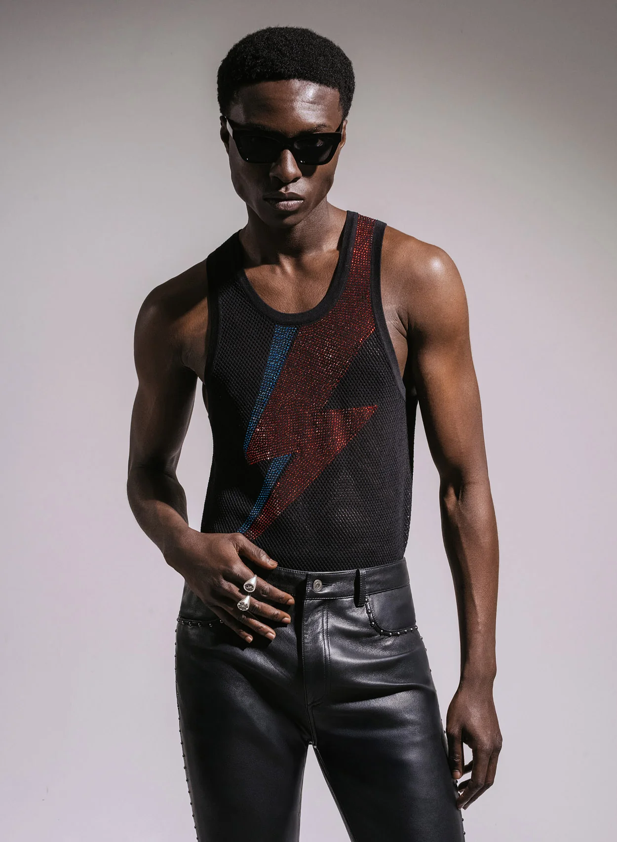 Phix X David Bowie Bolt Rhinestone Vest - Image 4
