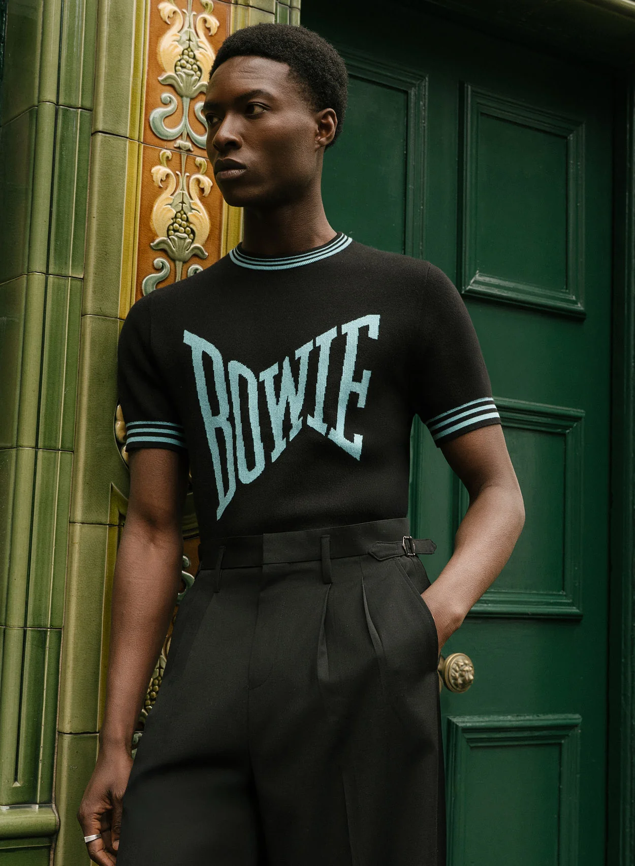 Phix X David Bowie Exaggerated Logo Blue Knitted Polo - Image 2