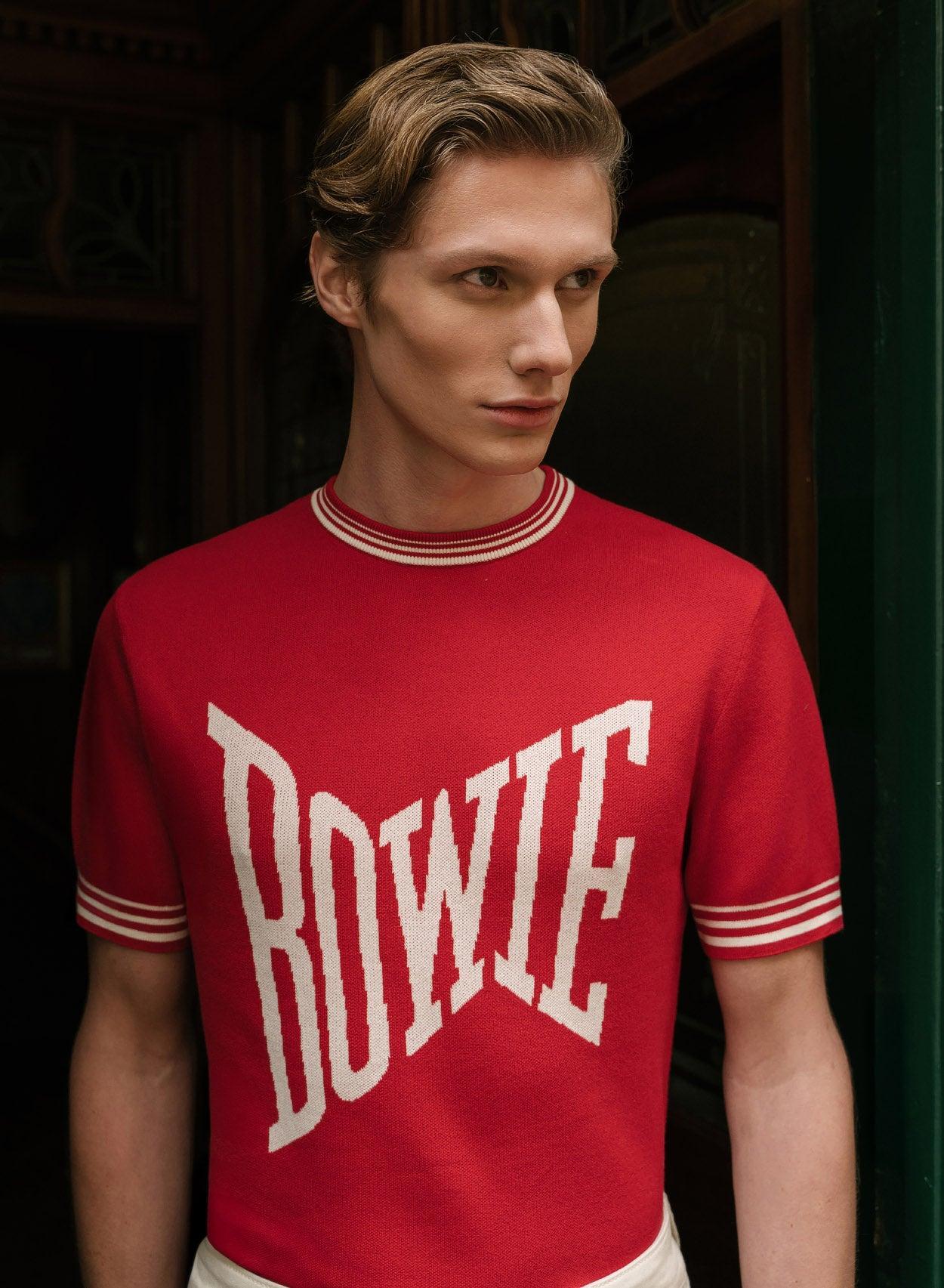 Phix X David Bowie Exaggerated Logo Red Knitted Polo - Image 3