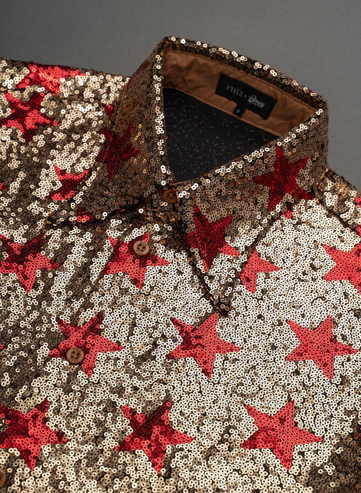 Phix X David Bowie Gold Sequin Star Shirt - Image 2