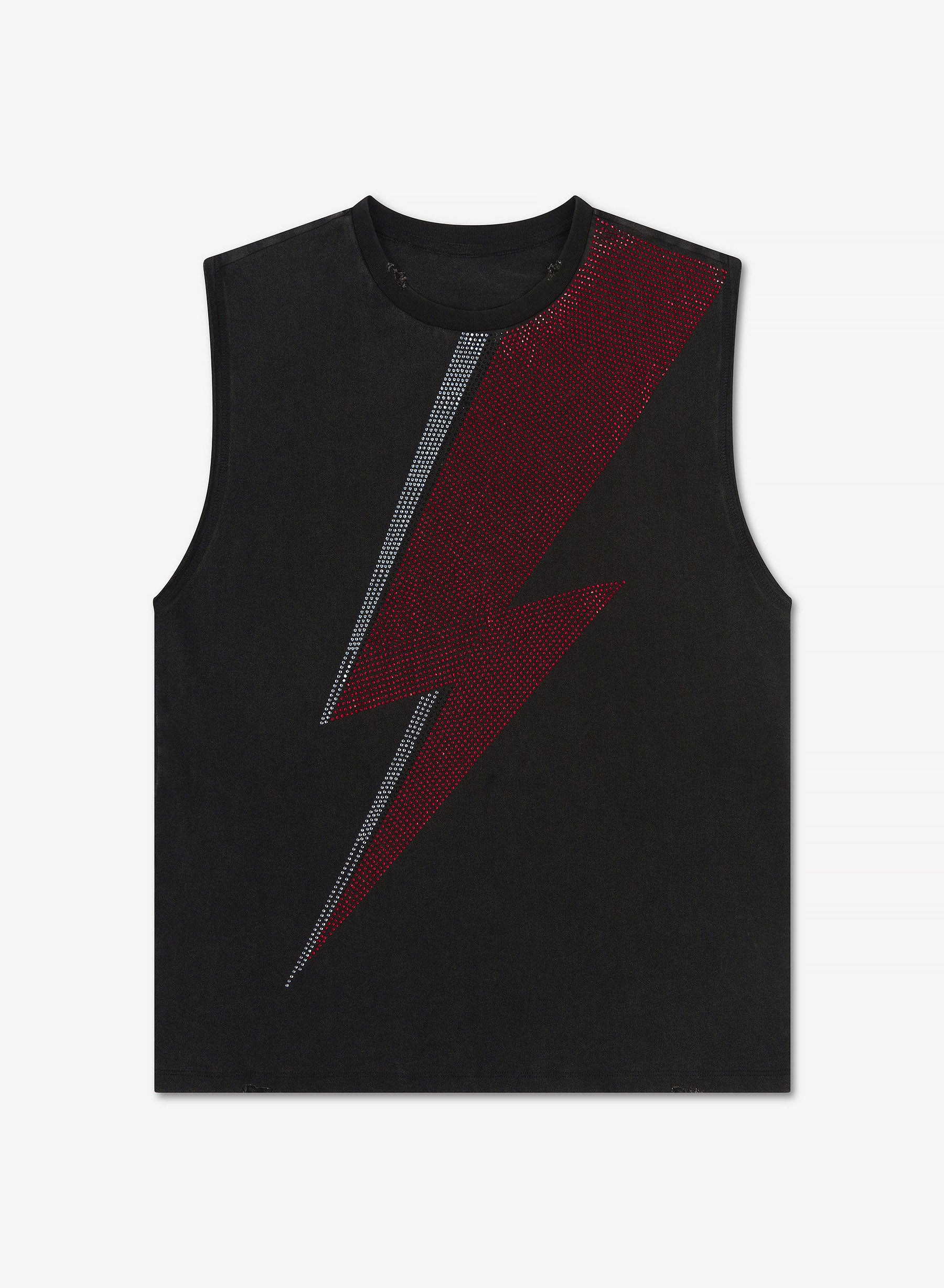 Phix X David Bowie Charcoal Acid Wash Sleeveless Rhinestone T-Shirt - Image 3