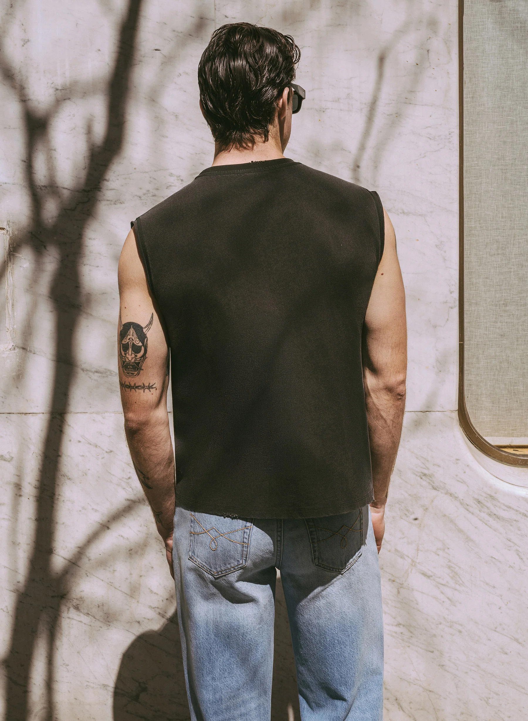 Phix X David Bowie Charcoal Acid Wash Sleeveless Rhinestone T-Shirt - Image 6