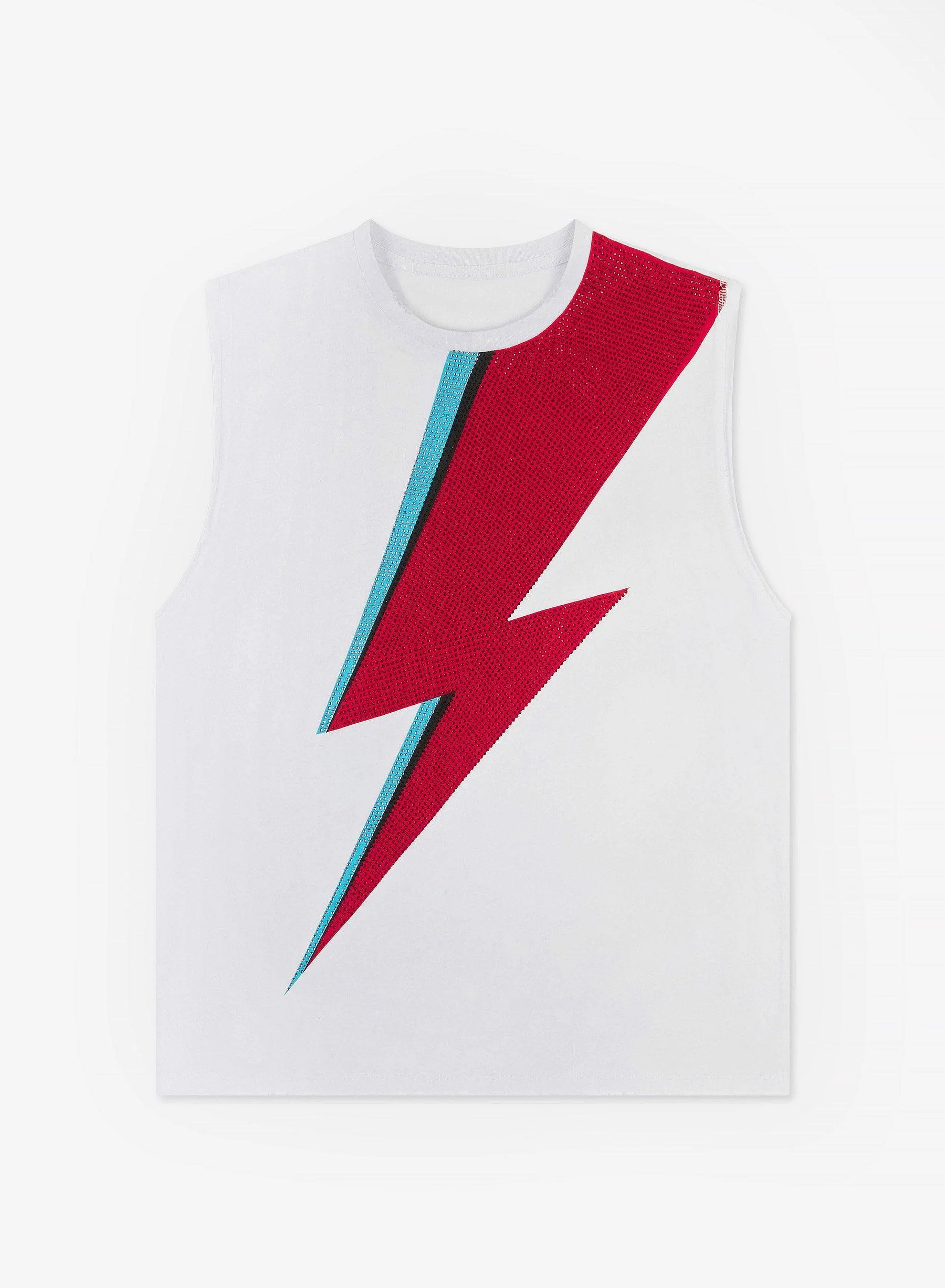 Phix X David Bowie White Sleeveless Rhinestone T-Shirt - Image 3