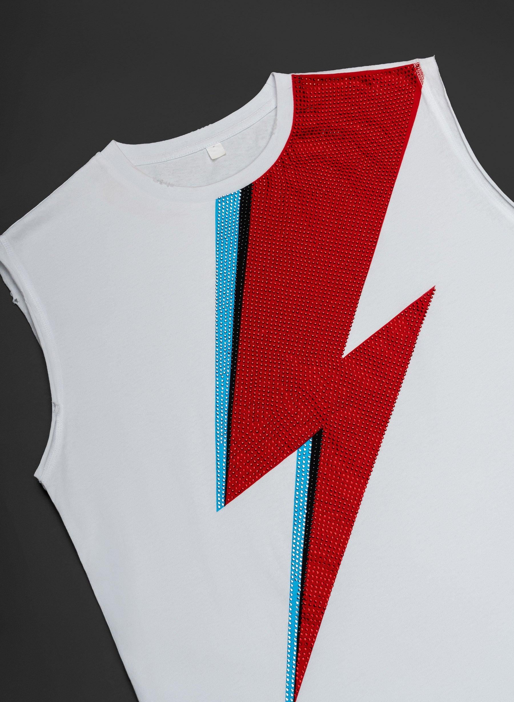 Phix X David Bowie White Sleeveless Rhinestone T-Shirt - Image 4