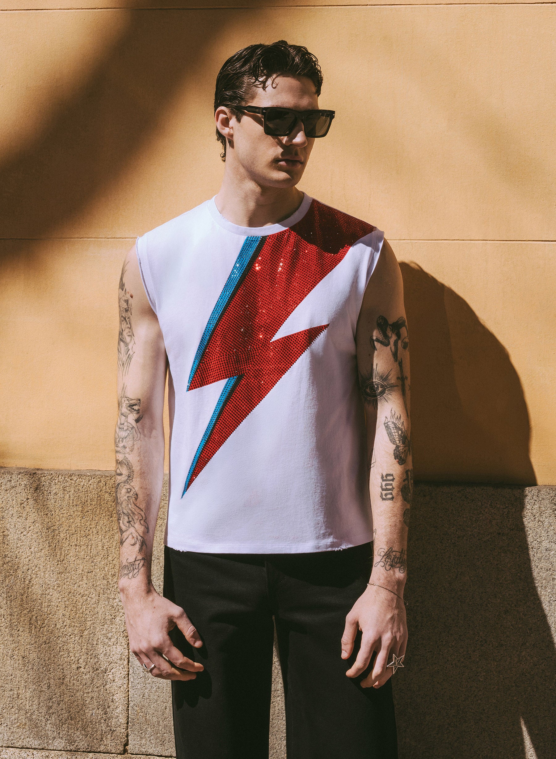Phix X David Bowie White Sleeveless Rhinestone T-Shirt - Image 6