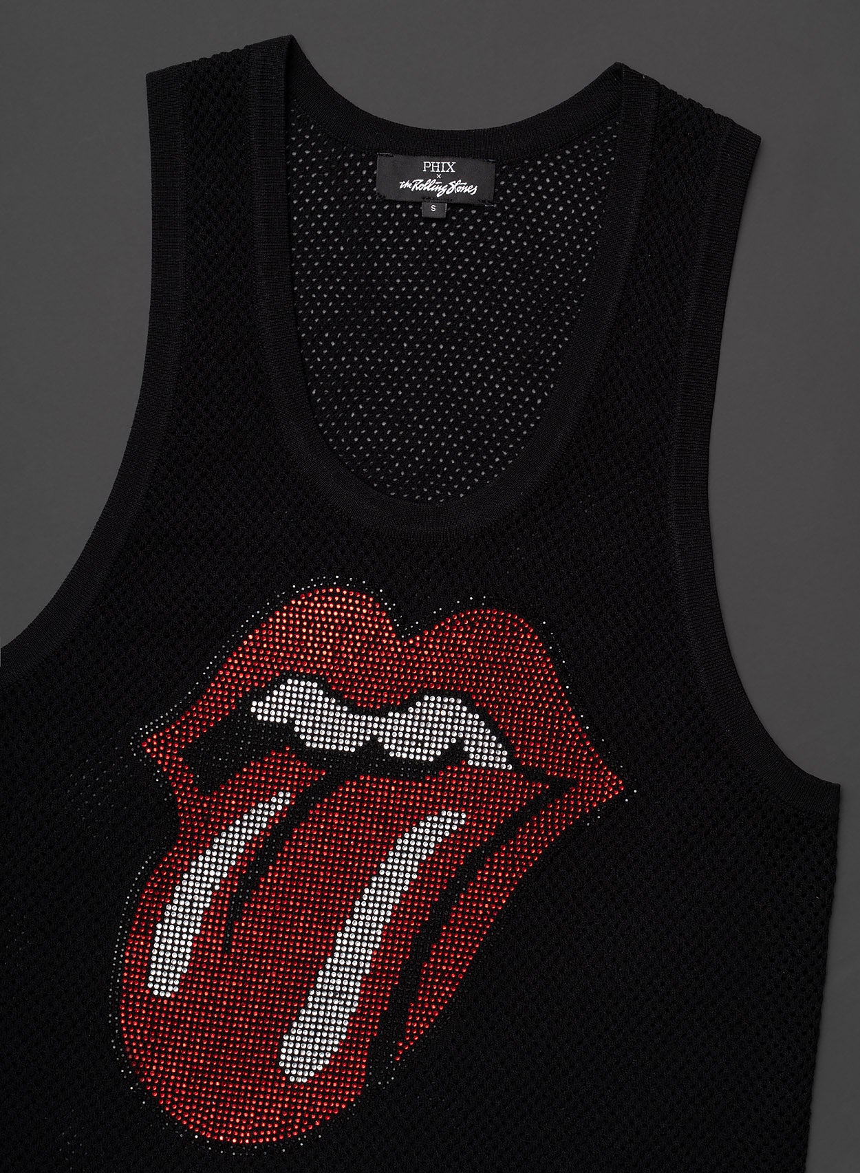 Phix X Rolling Stones Black Rhinestone Tongue Vest - Image 4
