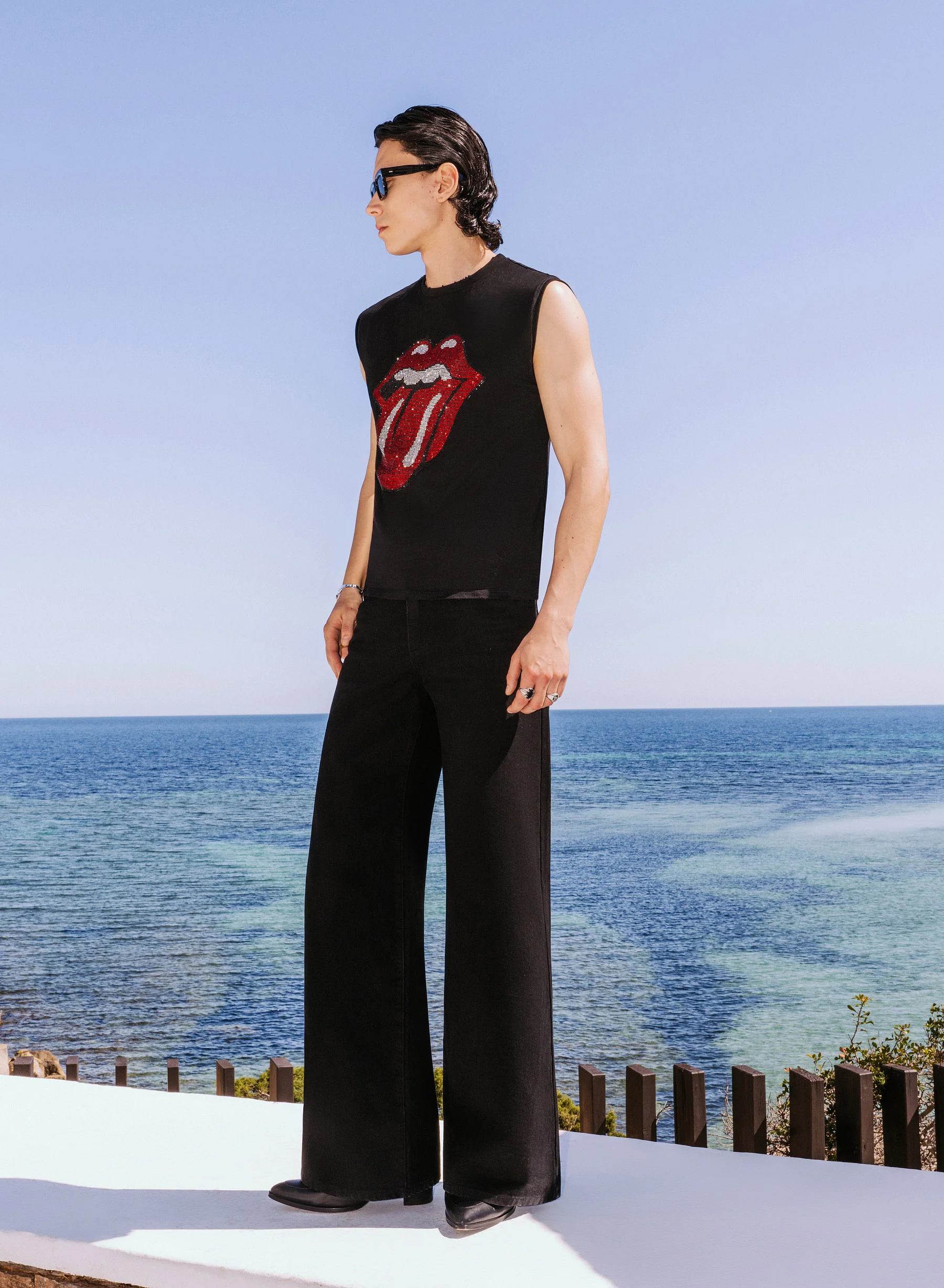 Phix X Rolling Stones Black Sleeveless Rhinestone T-Shirt - Image 2