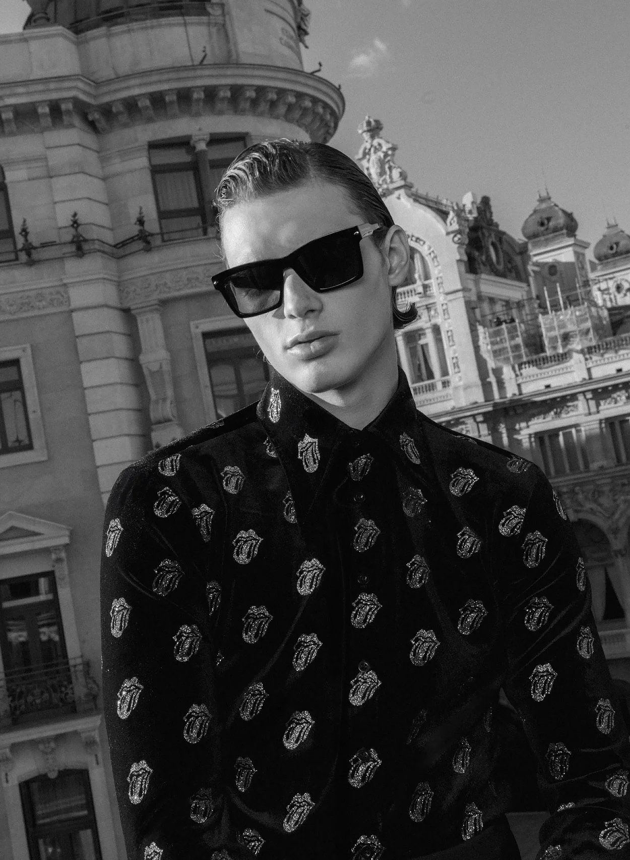 Phix X Rolling Stones Black Velvet Silver Tongue Pattern Shirt - Image 6