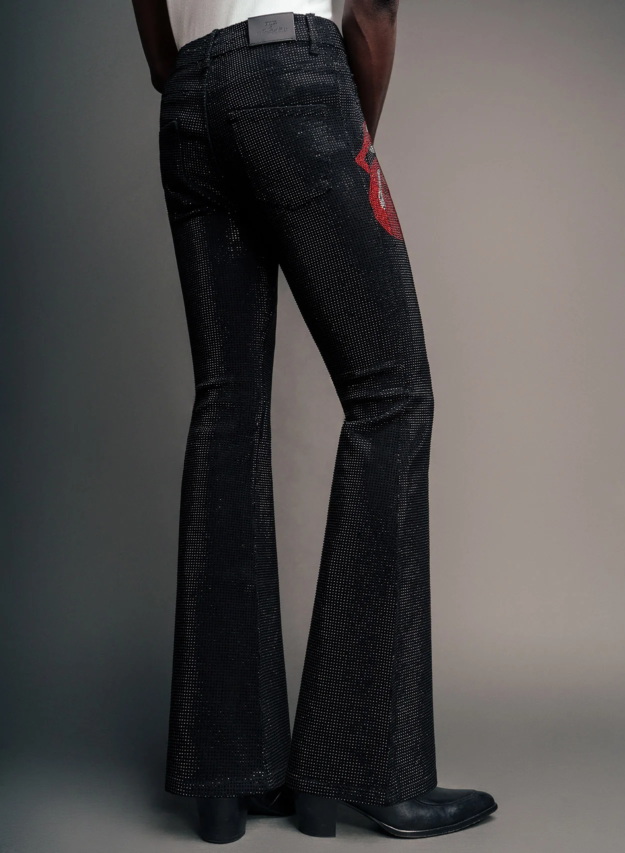 Phix X Rolling Stones Denim Rhinestone Red Tongue Denim Flares - Image 7