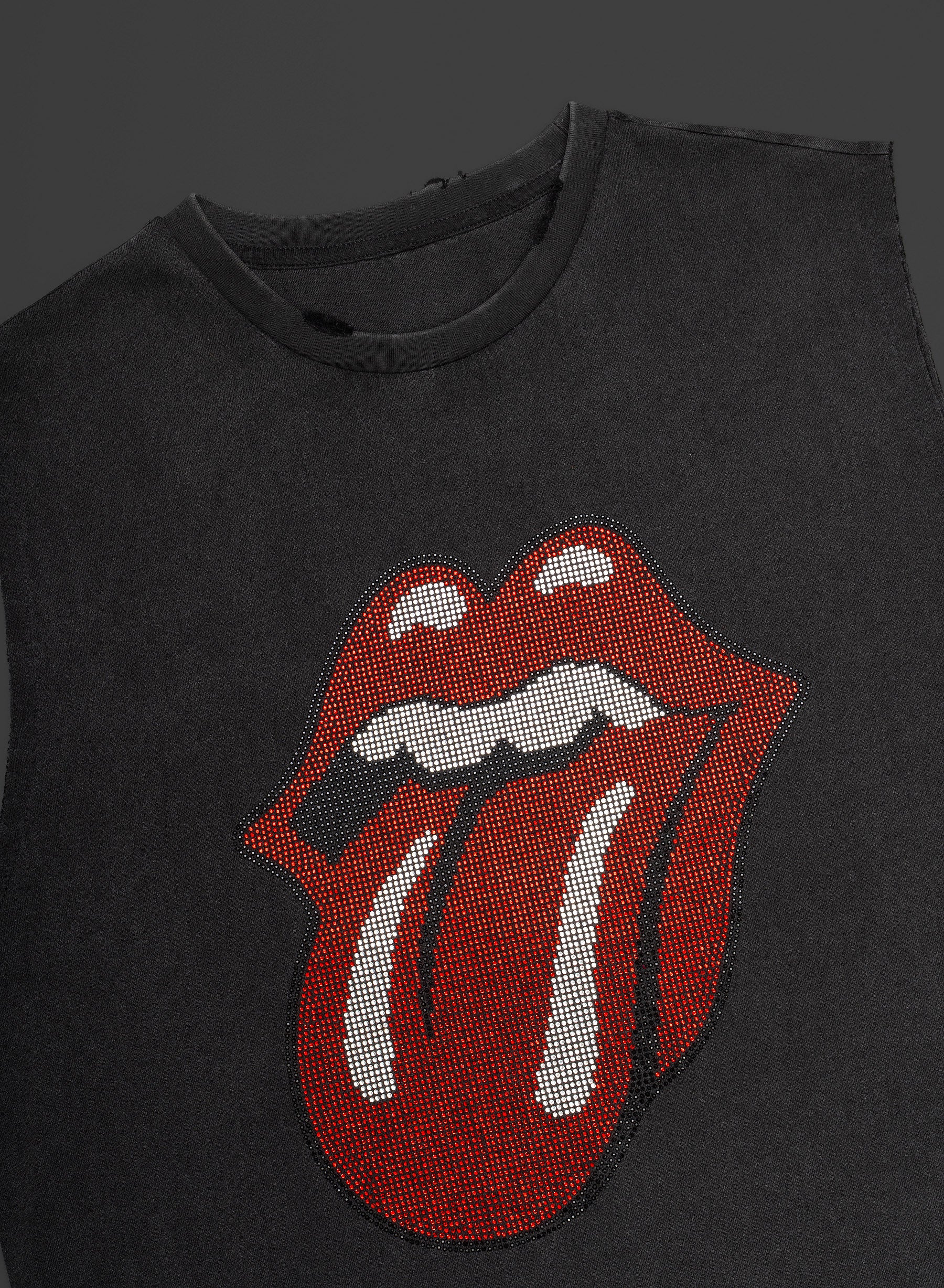 Phix X Rolling Stones Charcoal Acid Wash Sleeveless Rhinestone T-Shirt - Image 5