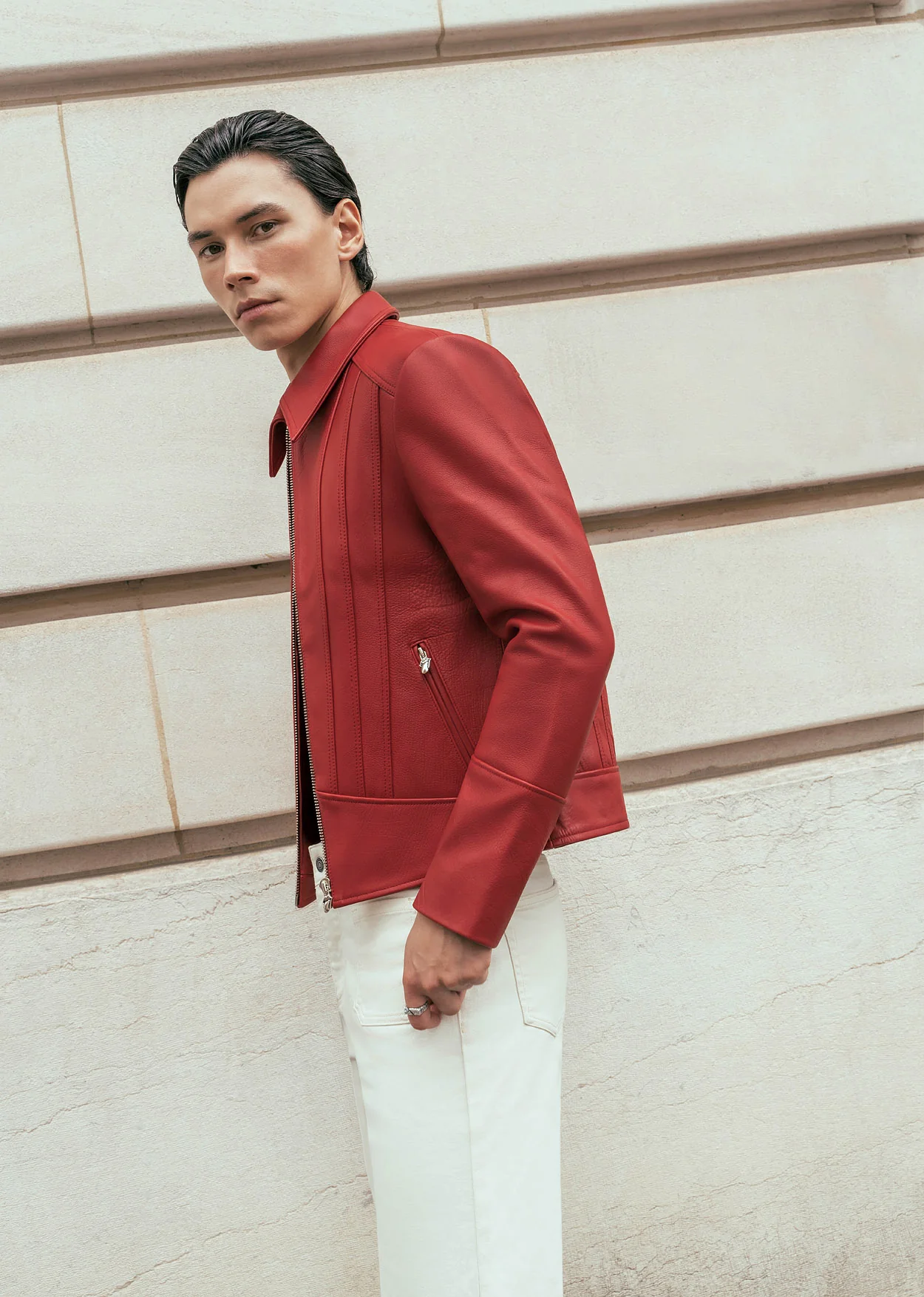 Phix x Rolling Stones Red Leather Panel Suede Tongue Jacket - Image 2