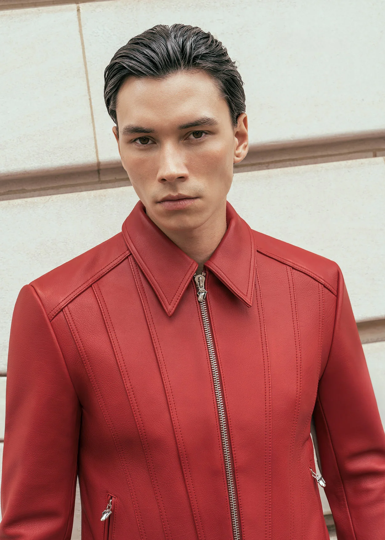 Phix x Rolling Stones Red Leather Panel Suede Tongue Jacket - Image 3