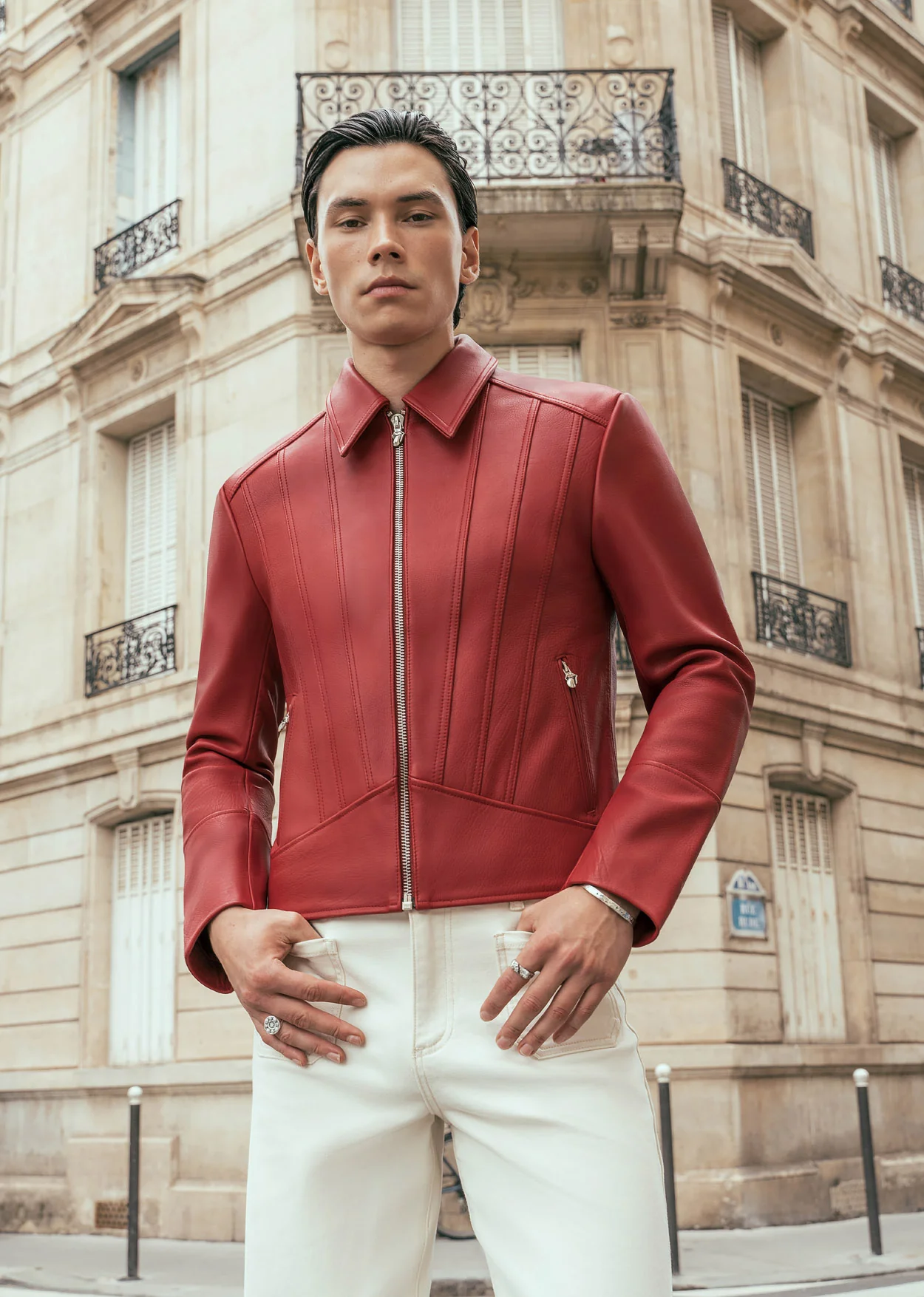 Phix x Rolling Stones Red Leather Panel Suede Tongue Jacket - Image 4