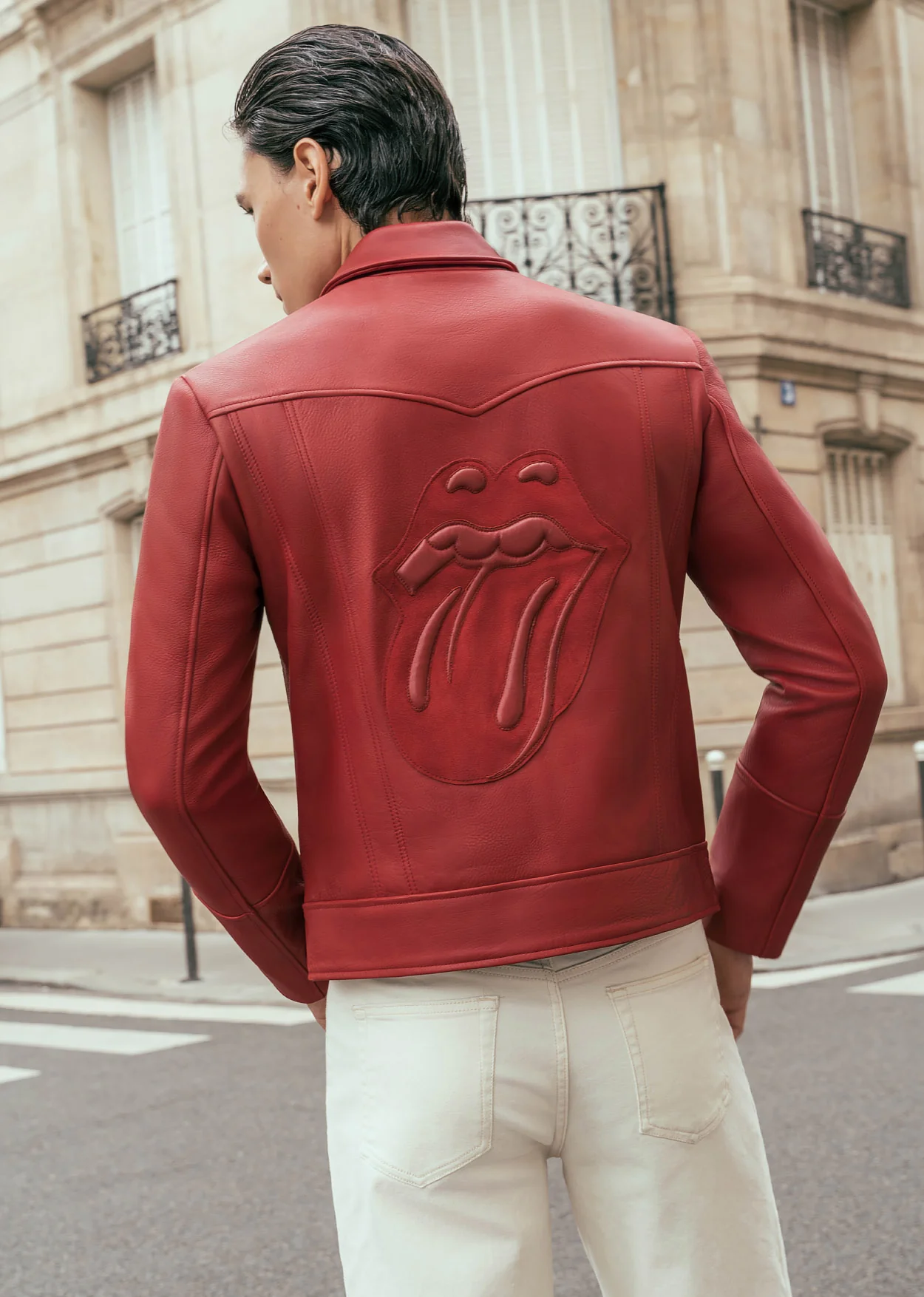 Phix x Rolling Stones Red Leather Panel Suede Tongue Jacket - Image 5