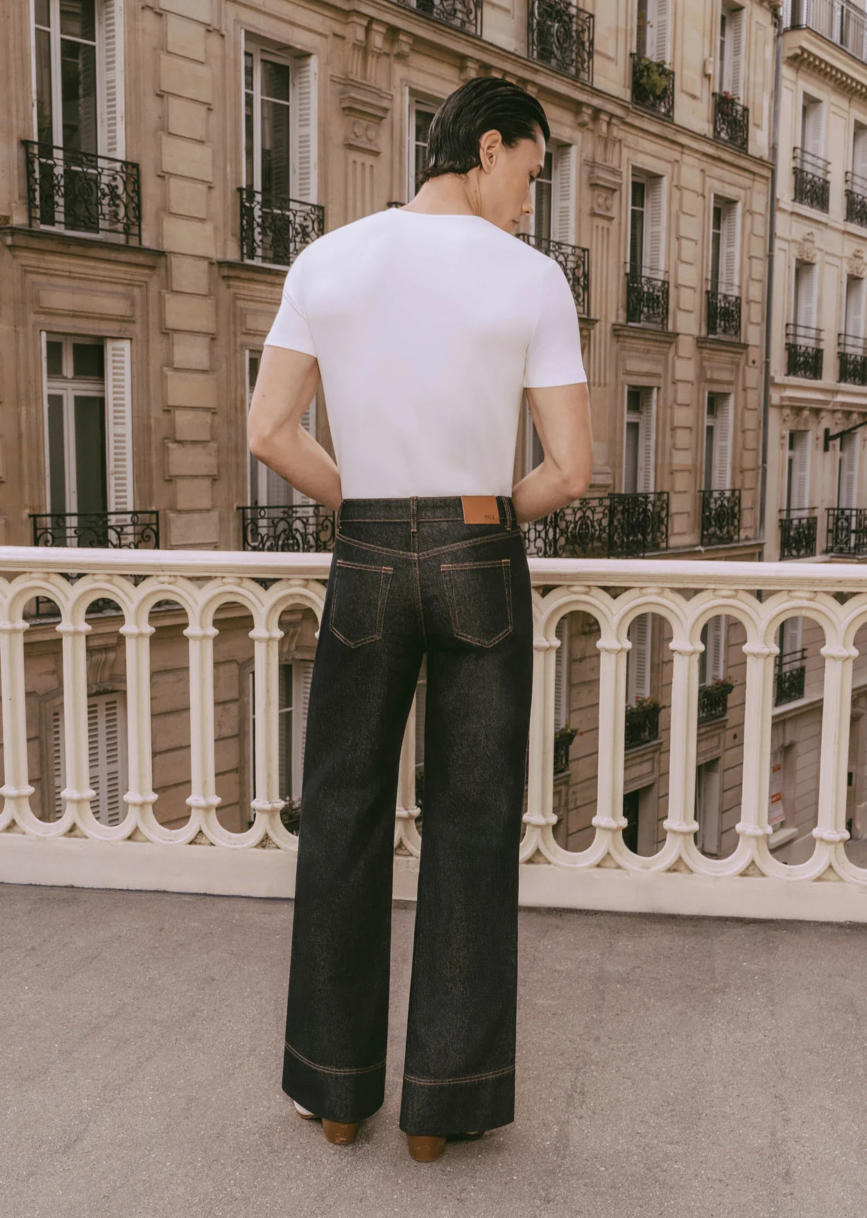 Raw Denim Pin Belt Flare Denim Jeans - Image 4