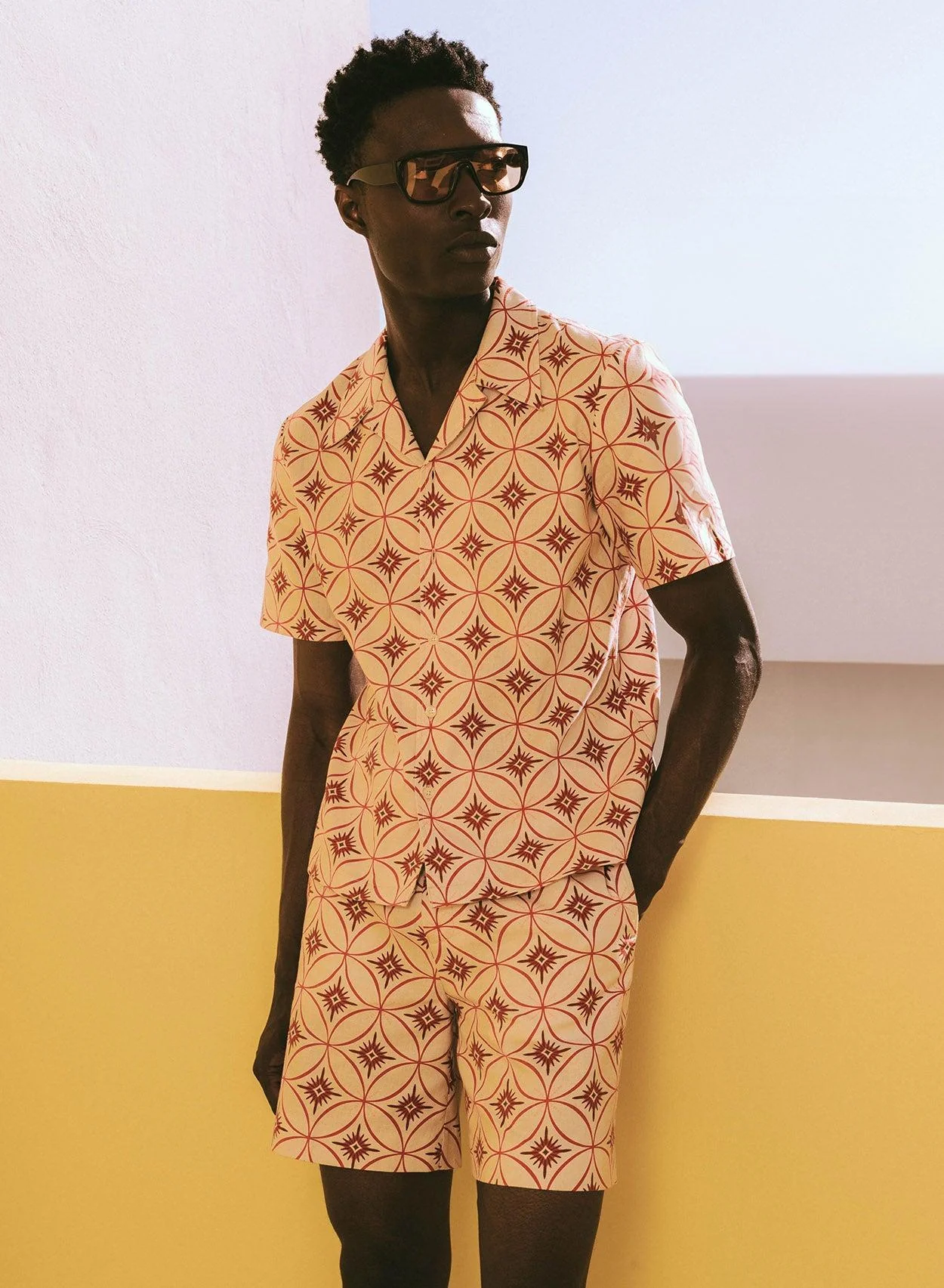 Off White Linen Geometric Cuban Shirt - Image 4