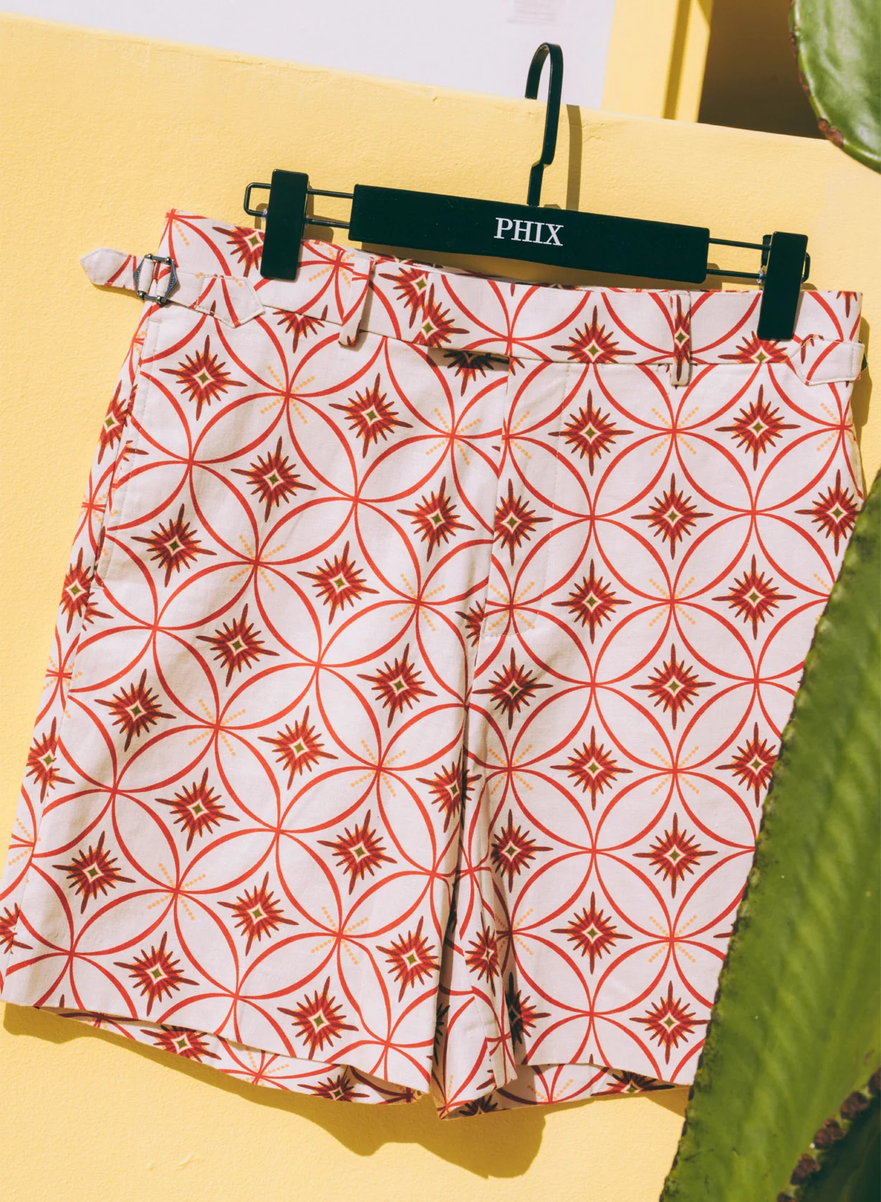 Off White Linen Geometric Side Buckle Shorts - Image 2