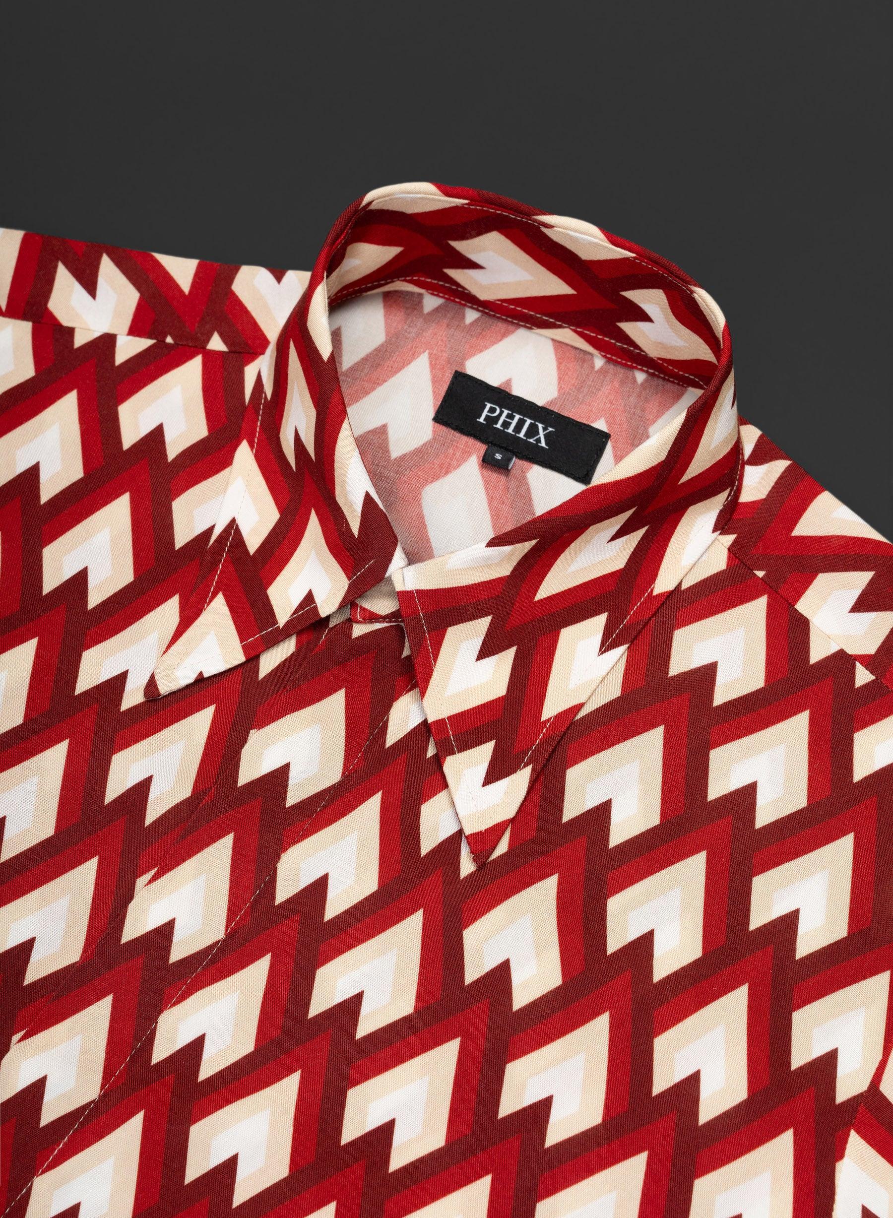Burgundy Geometric Print Viscose Shirt - Image 6